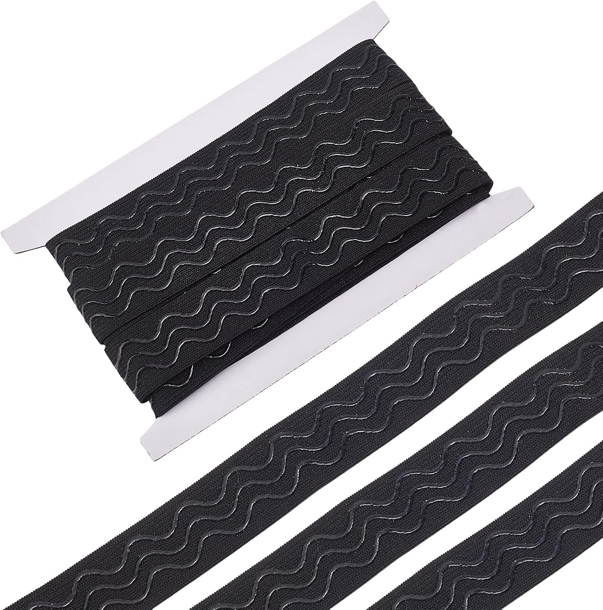 5 Yards Silicone Stretch Gripper Tape, 0.98 inch Non-Slip Elastic Band, Black Flat Fabric Rubber Stretchy Ribbon for Wedding Dresses Clothing Bra Underwear