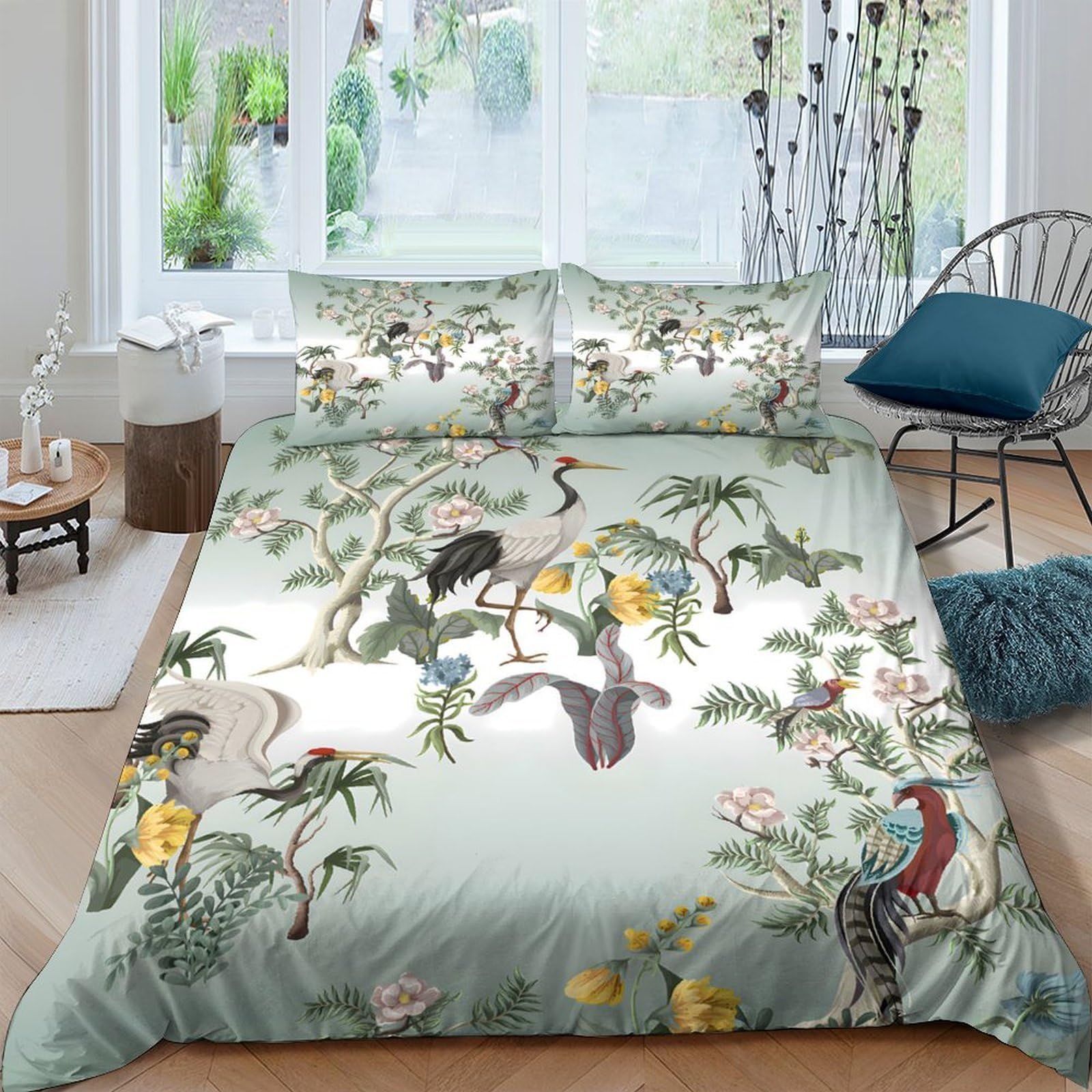 Ctjqhvkz Style-8 3D Printed Tropical Jungle Fitted Sheet Microfiber Soft Breathable Parrot Bird Mattress Cover Bedroom Decor Single（135X200cm）