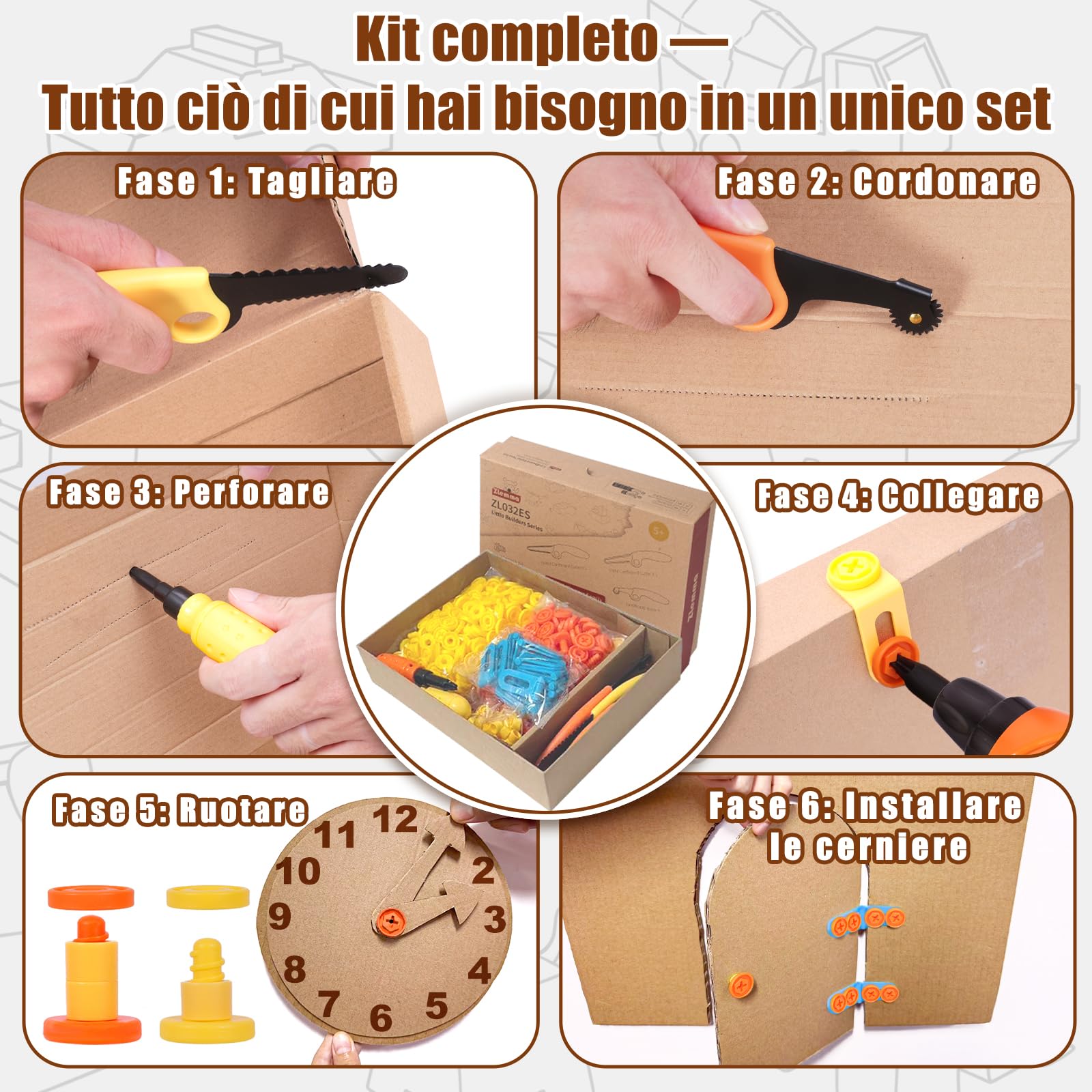 Kit di Costruzione in Cartone – 401 Pezzi, Set per Bambini con taglierino Dentellato Sicuro, Rullo per Piegatura, Viti e Dadi, Gioco STEM per progetti Fai-da-Te