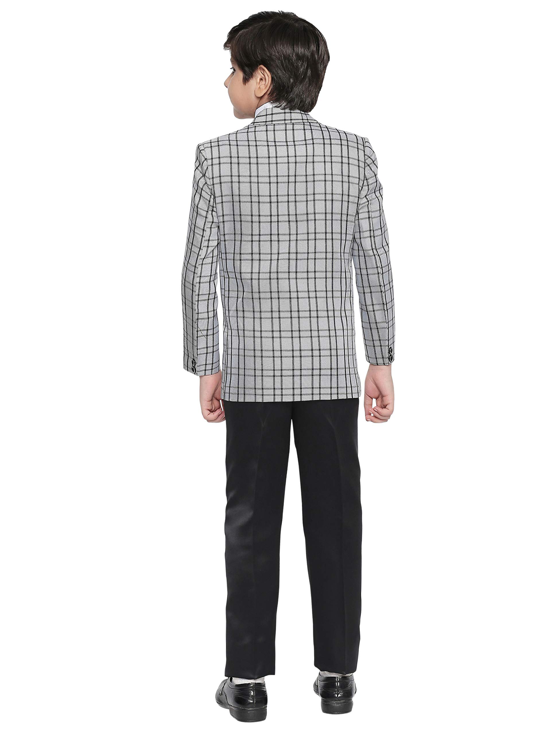 Jeetethnics Boys Grey Checked Coat Suit Set with Waistcoat Shirt and Trousers (9057AJ) 1