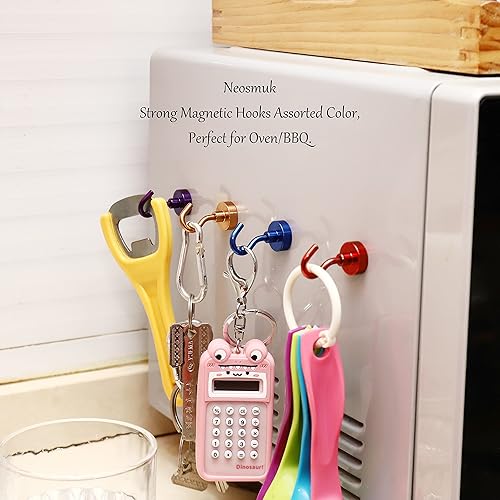 Miniatura 5 de Neosmuk Ganchos magnéticos, imanes de tierra resistentes con gancho para refrigerador, gancho de crucero extra fuerte para colgar, colgador