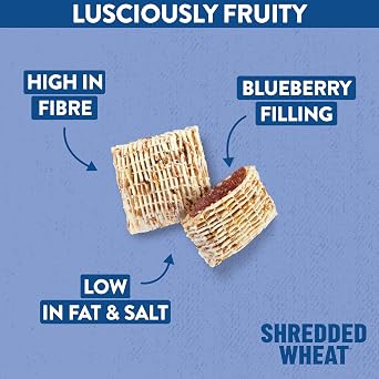 Nestlé Cereals - Shredded Wheat Breakfast Cereal - BitesizeBlueberry Wholegrain Biscuits, High Fibre, No Added Sugar - 450g