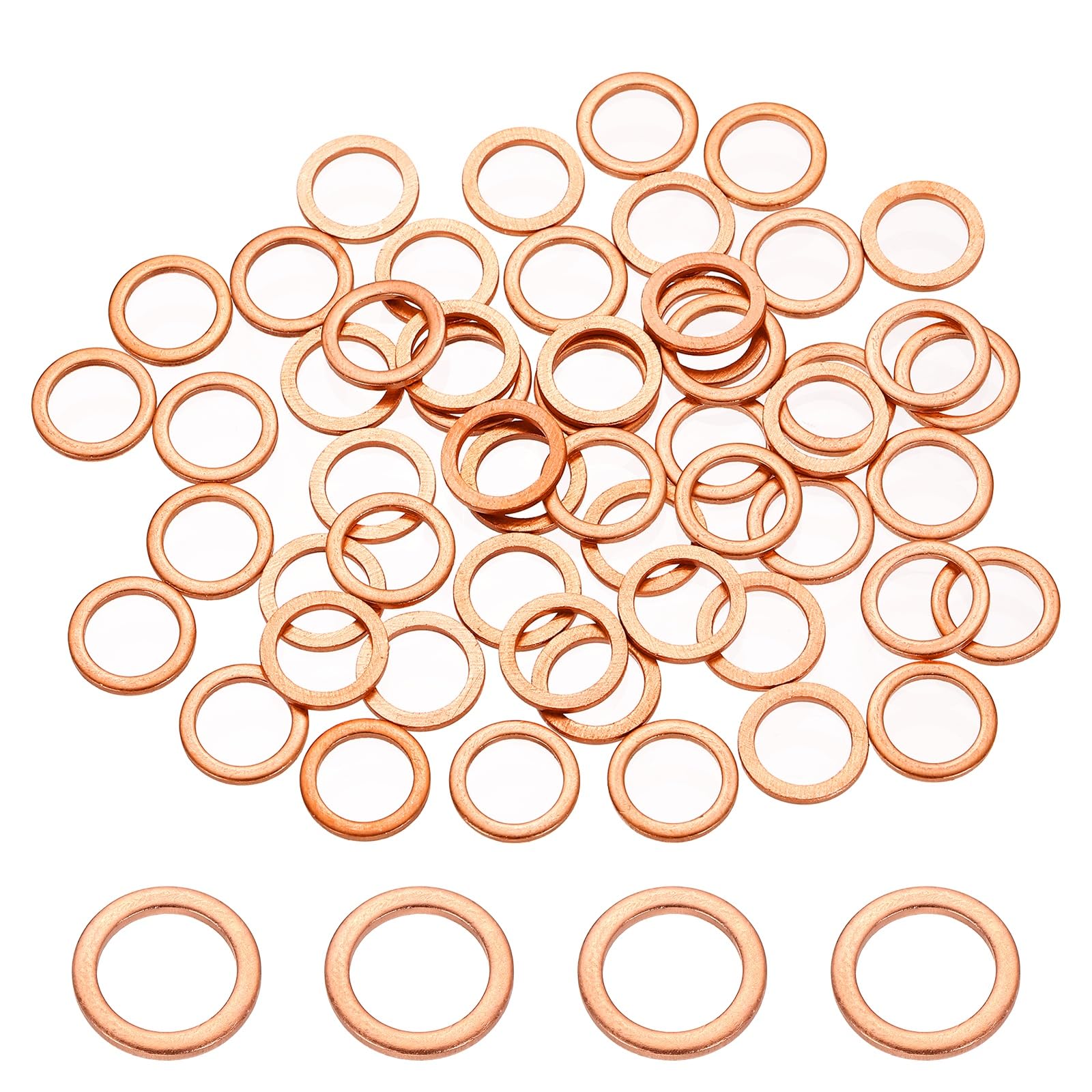 DEFANEX 56 Pcs M10 Copper Washer Sealing Ring (10mm ID 14mm OD 1.5mm Thickness) Metric Sealing Gasket Flat Crush Washer, for Automotive Plumbing Mechanical Oil Drain Plug โ image 1