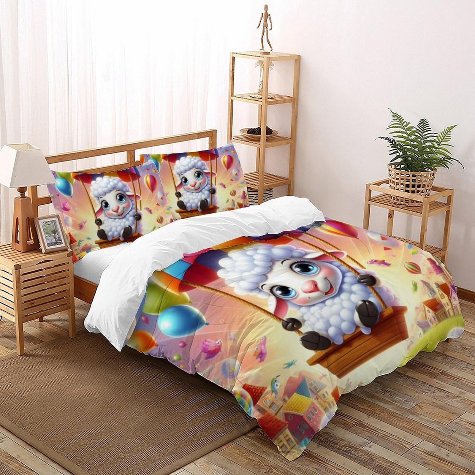 Parure de lit mouton 3 pièces animaux mignons housses de couettes king