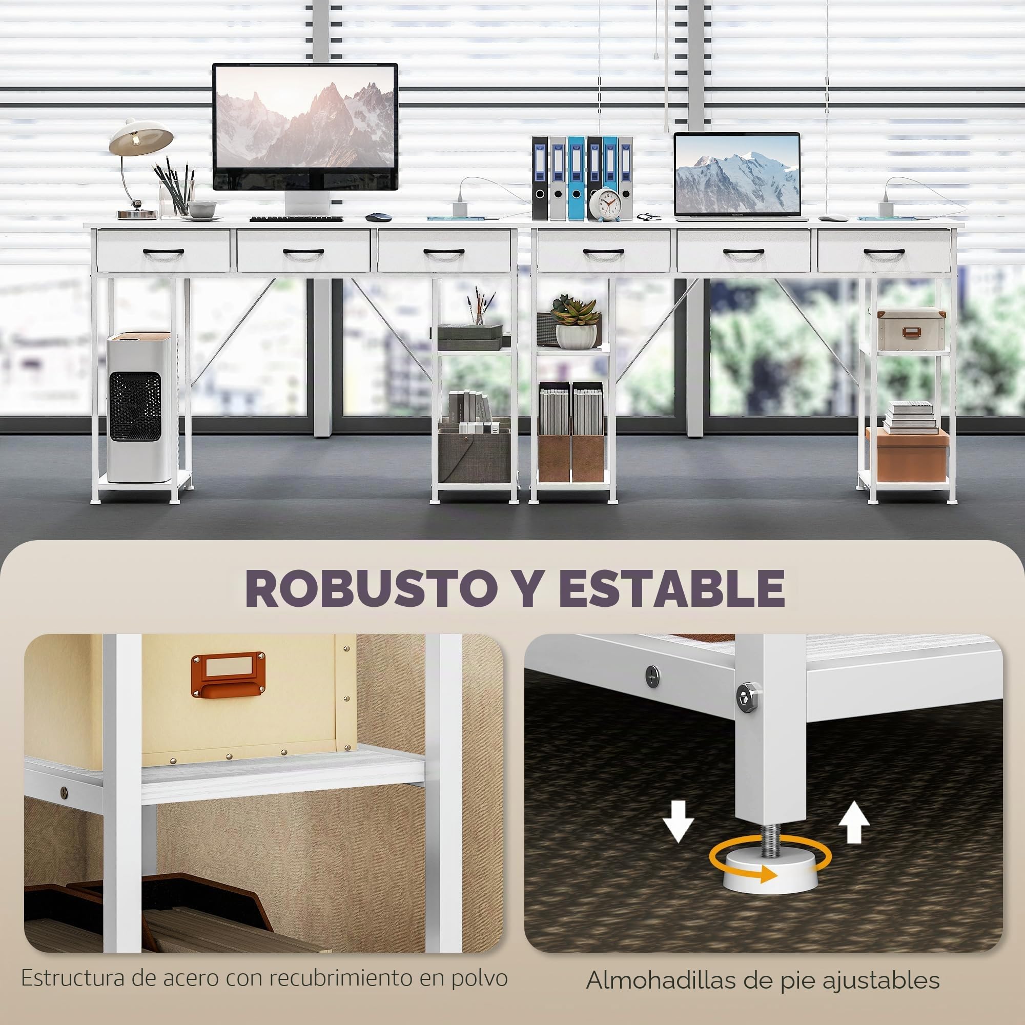 HOMCOM Escritorio con Puertos de Carga USB y USB-C Blanco 120x40x76 cm