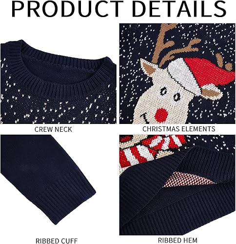Miniatura 5 de Karlywindow Suéter feo de Navidad para hombre, diseño de reno, copo de nieve, Papá Noel, suéter de punto de manga larga