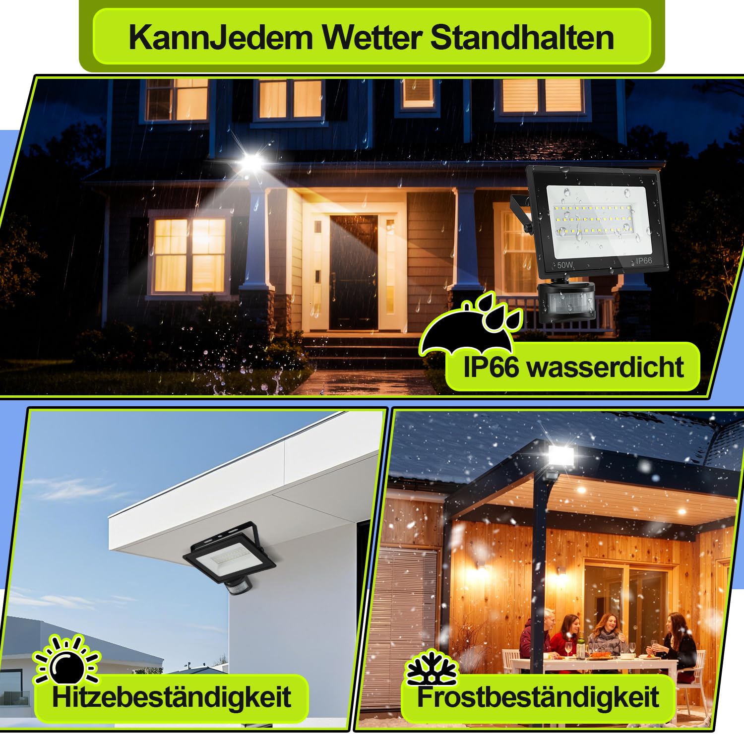 LED Strahler mit Bewegungsmelder Außen, 4 Stücke 50W 4000LM 6000K Kaltweiß Superhell LED Fluter, IP66 Wasserdicht Fluter für Outdoor Garten Innenhöfe (kein Stecker)