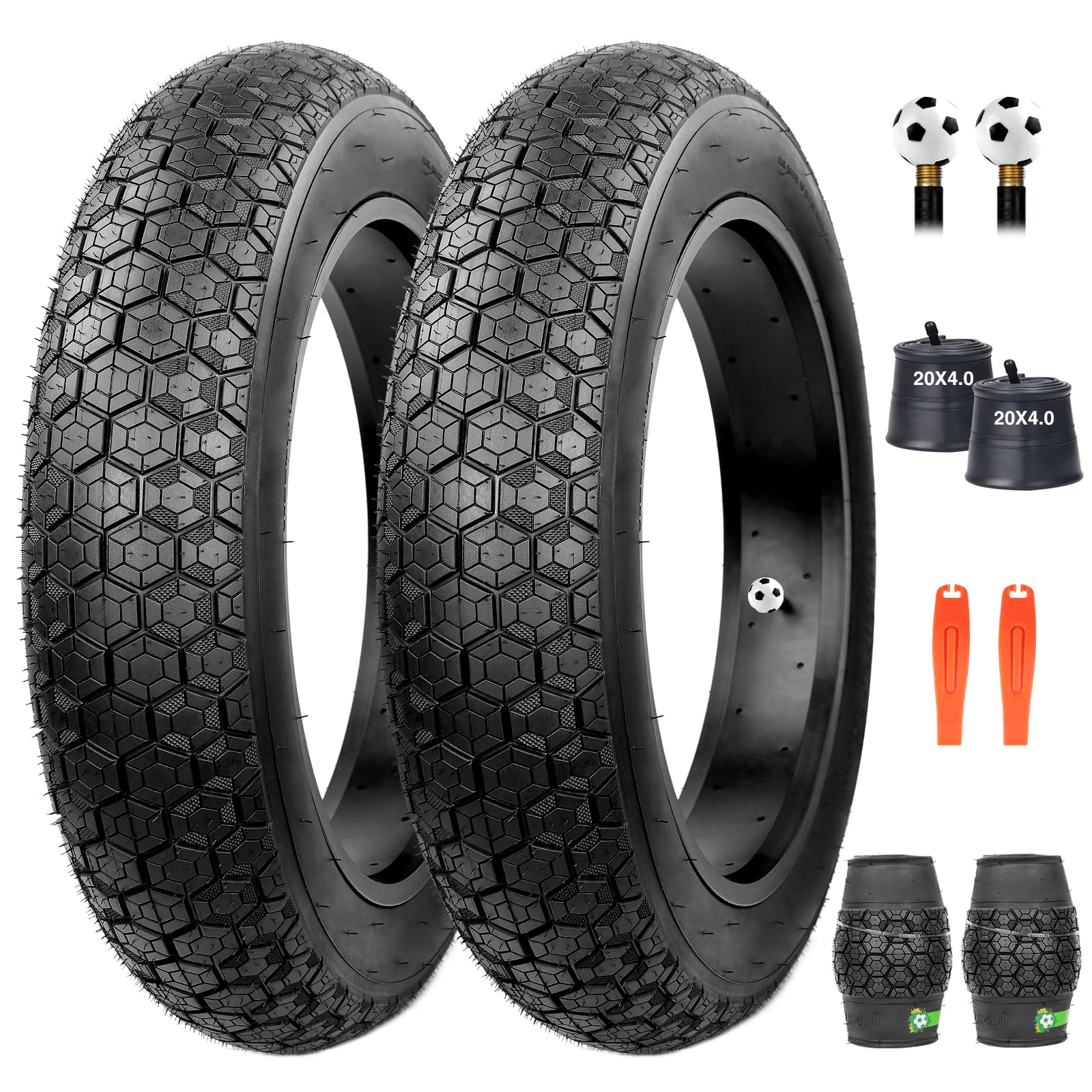 WEEROCK Lot de 2 pneus Fatbike 20 x 4.0 (102-406) - Chambre à air pliable - Pour vélo électrique tout-terrain - Pour plage, neige, vie quotidienne et tout-terrain