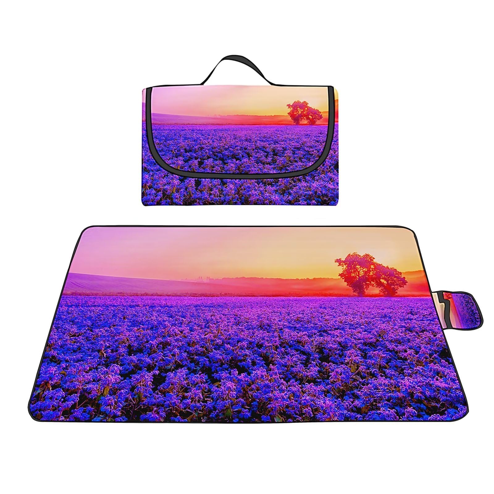 Couverture Pique-nique Imperméable 150x200cm,Couverture Plage Extérieure XXL,Belles fleurs de coucher de soleil Camping Couverture étanche Pique-nique avec Poignée pour Camping Randonnée Parc Plage