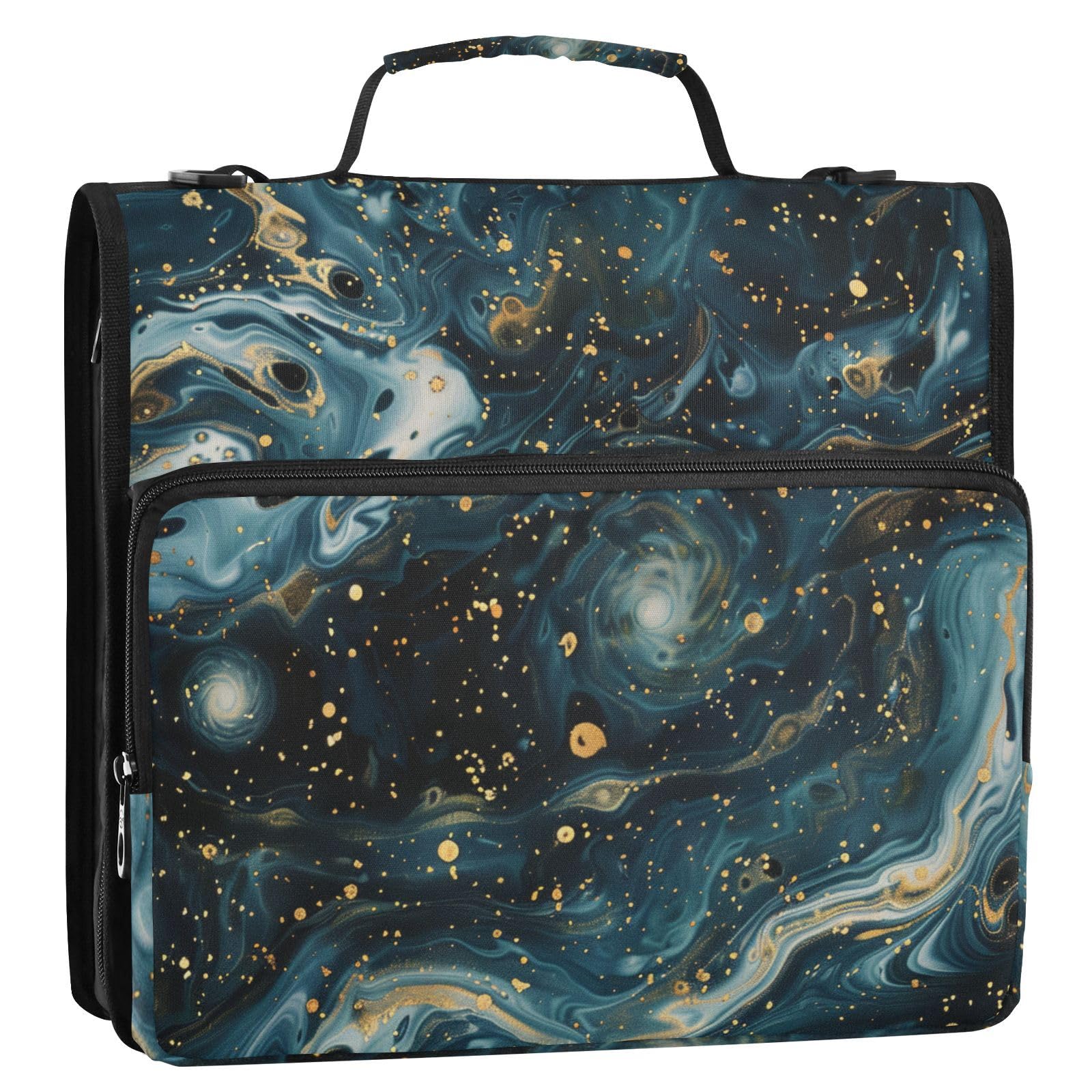ALAZA Dark Blue Marble Zipper Binder 1.5 inch 3 Ring Binder Organizer with Shoulder Strap and Handle for Home Office Work