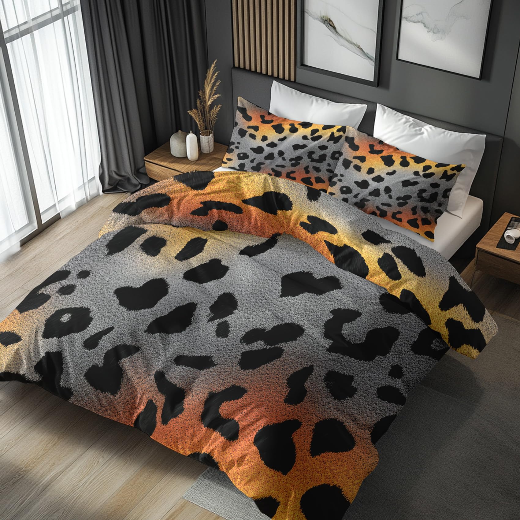 Super King Duvet Cover Set Leopard Print, Reversible Super King Bedding Set Animal Skin Cheetah Pattern for Bedroom Decor, Soft Microfibre Quilt Cover, 2 Pillowcases, Zip IES132