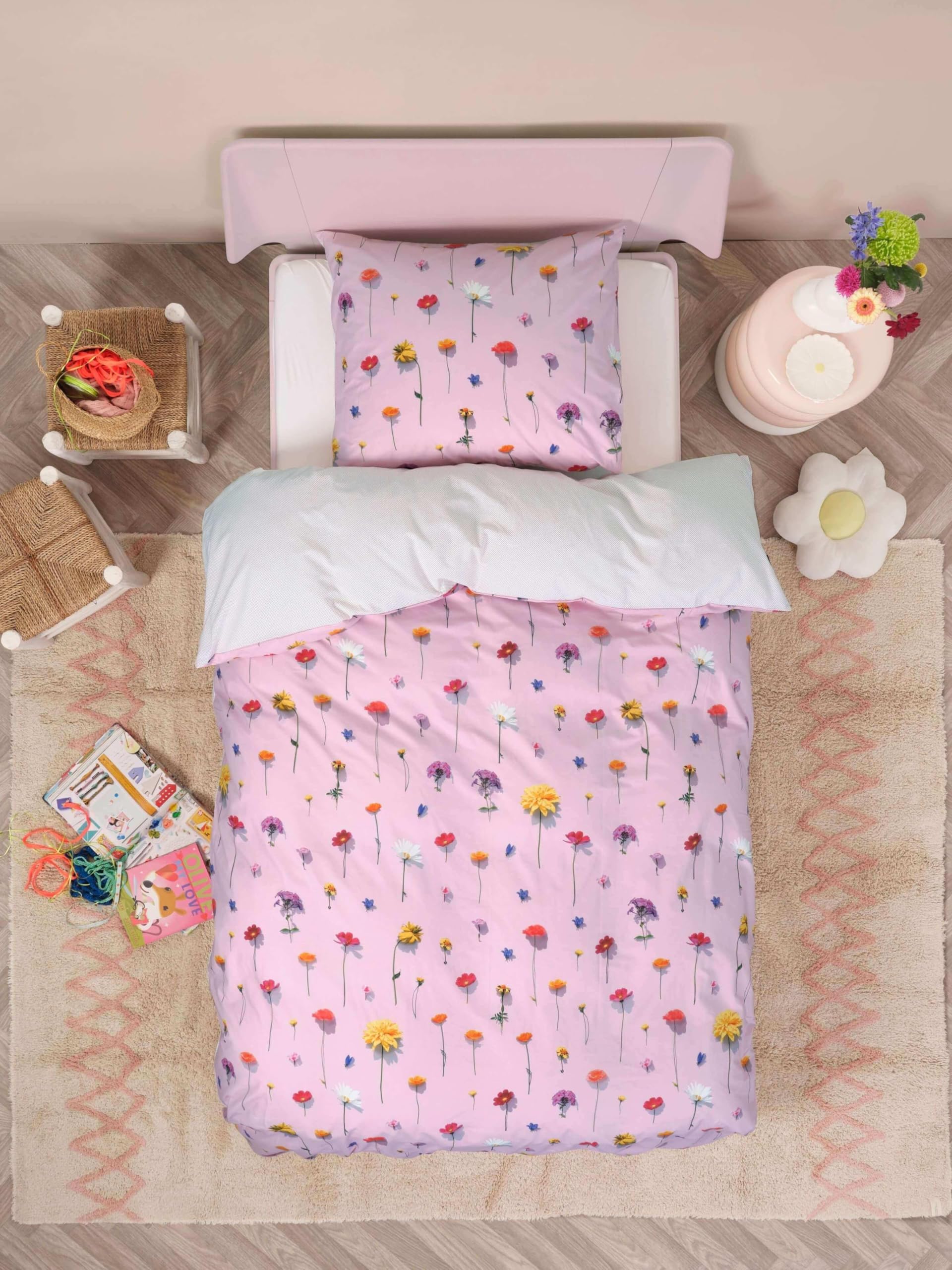 Snurk Komplet pościeli z bawełny organicznej Bloom Pink rozmiar 135 x 200 cm + 80 x 80 cm