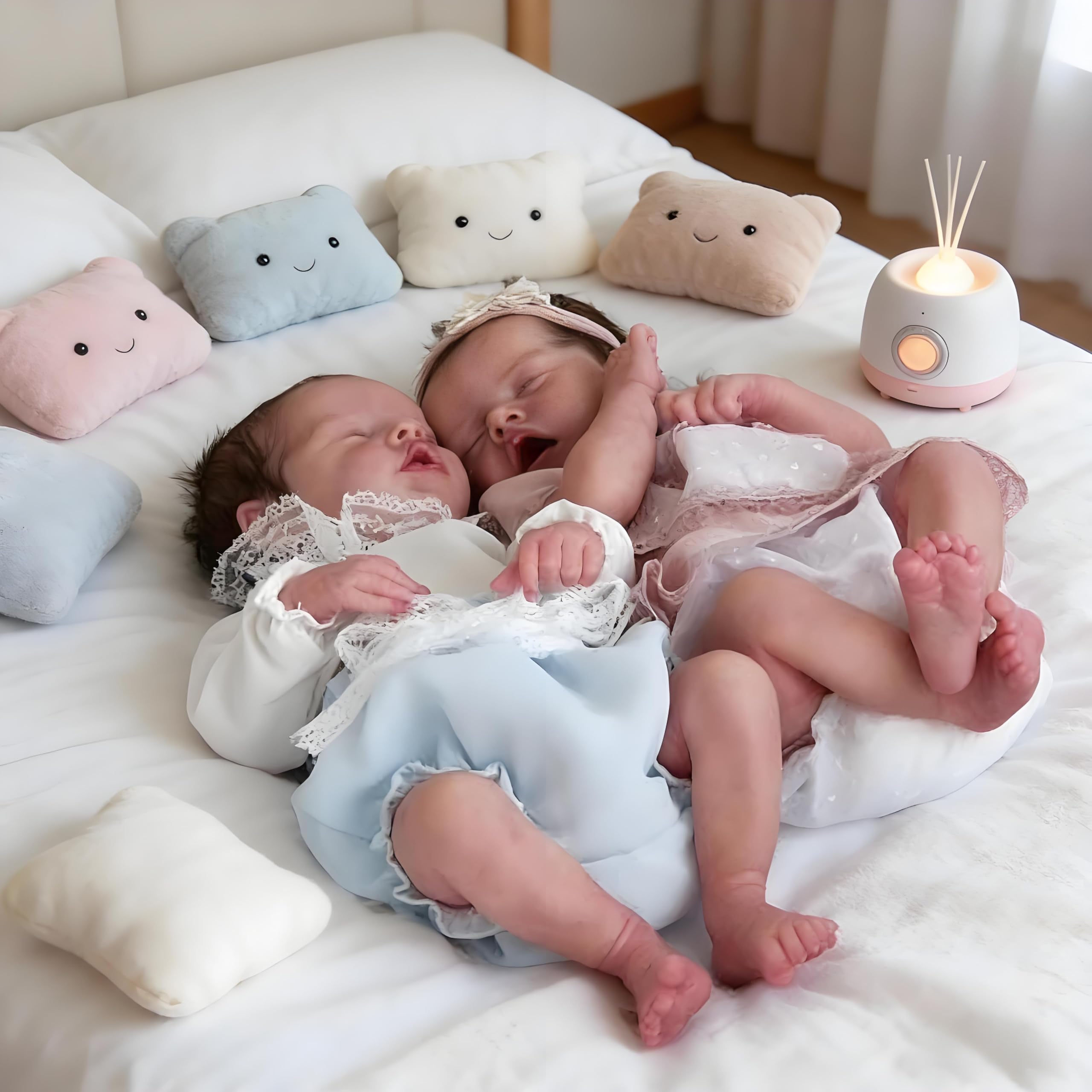 Reborn Babypuppen Silikon Ganzkörper Zwillinge 45,7 cm Realistische Babypuppen Mädchen Weiches Vinyl Real Life Babys Puppe Schlafen Lebensechte Neugeborene Babys Zwillinge Puppe für Kinder