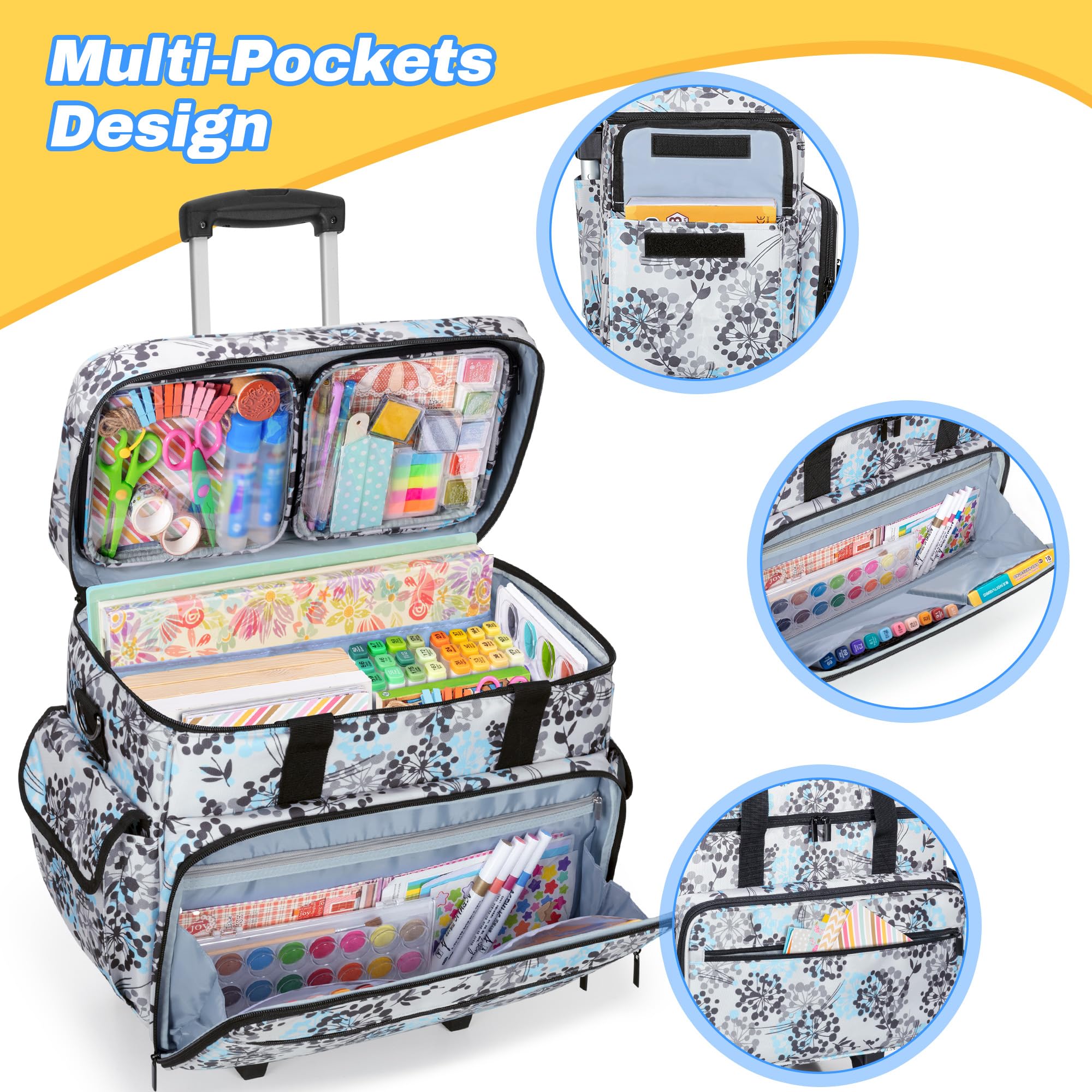 Teamoy Sac à roulettes pour Album-Souvenir avec Roues Amovibles, Sac pour matériel Artistique, Sac à roulettes pour Artiste, Artisan ou Enseignant,Pissenlit