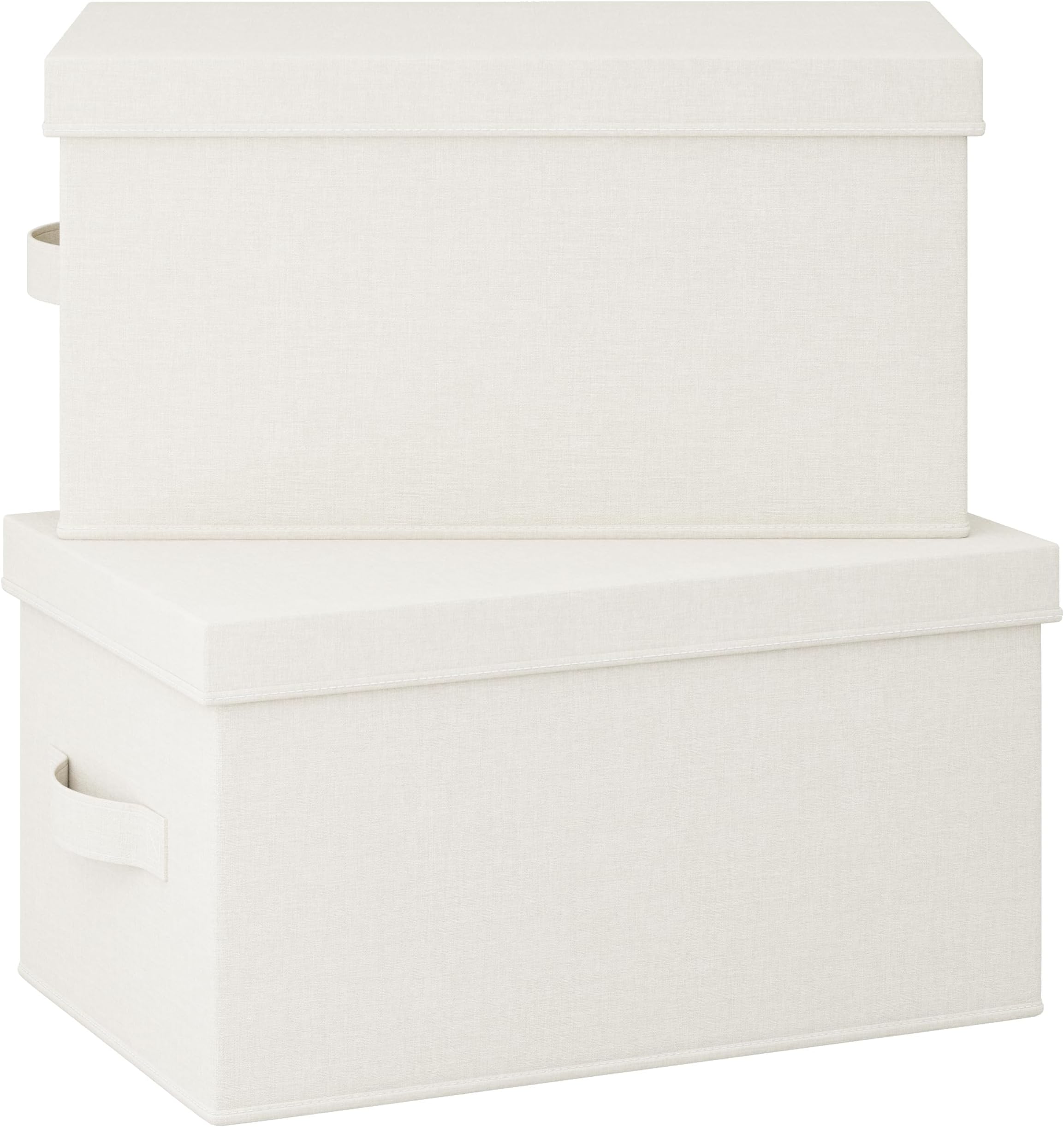 Vailando Storage Bin 2 Pack, Large Storage Bins with Lids, Decorative Storage Boxes Fabric Cotton Linen Collapsible Basket for Bedroom, Closet, Shelves, Office, Nursery (Beige)