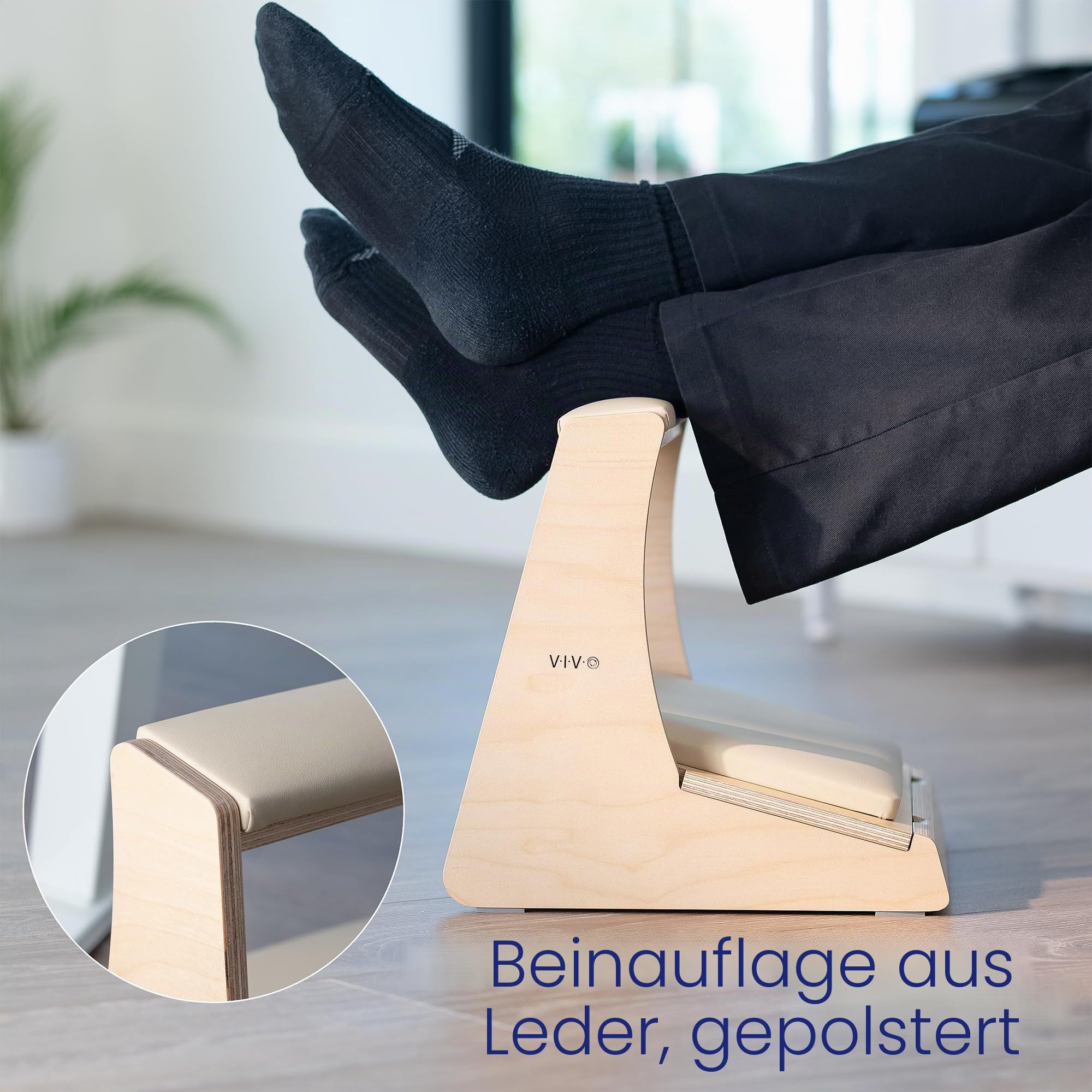 VIVO Fußstütze unter dem Schreibtisch mit verstecktem Staufach für Schuhe, neigbare Plattform und Beinstütze mit Dicker Polsterung, helles Holz, STAND-FT03