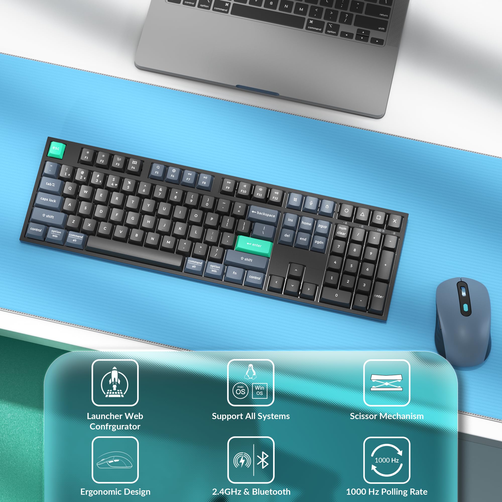 Keychron Silent B36 kabellose Tastatur und BM25-Maus-Kombination, 2,4 GHz/Bluetooth 5.2/kabellos, volle Größe, kompakte Maus-Kombination für MacOS/Windows/Linux