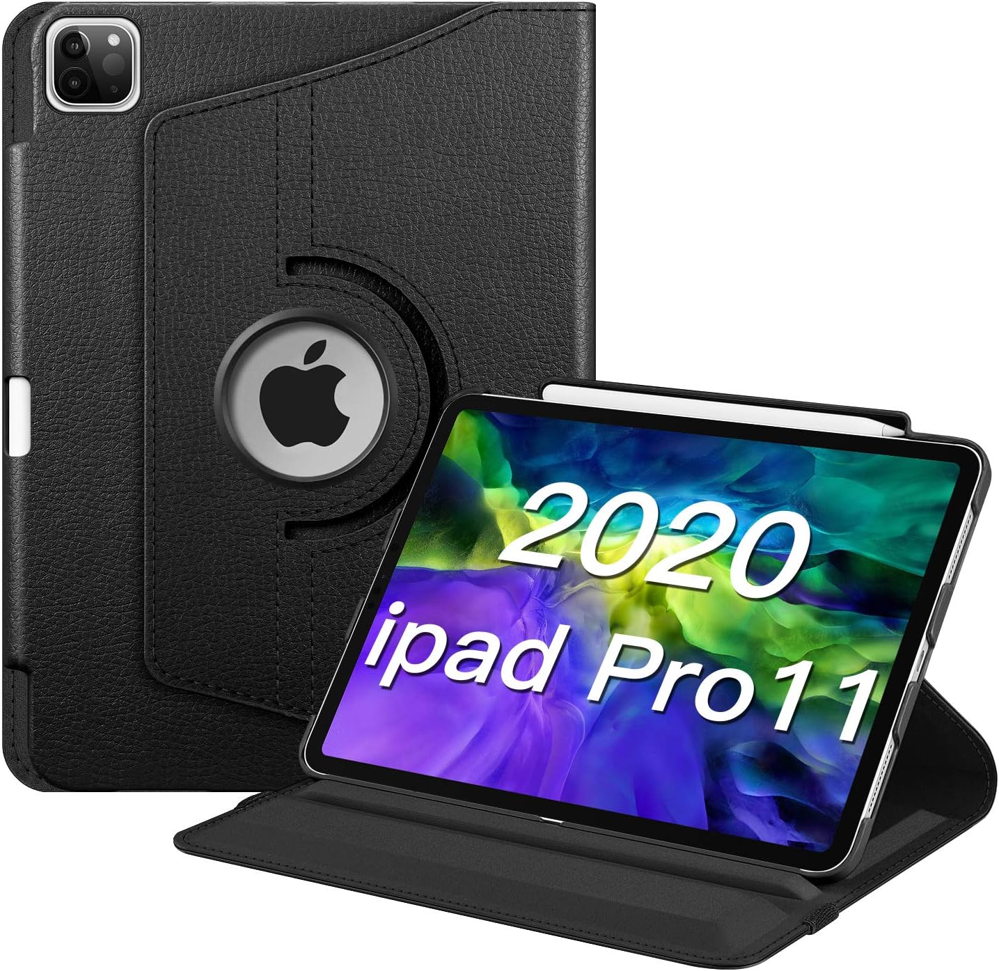 CaseBot Rotating Case for iPad Pro 11" 2020/2018 [Support 2nd Gen Pencil Charging] - 360° Rotating Stand Smart Cover with Auto Sleep/Wake, Black