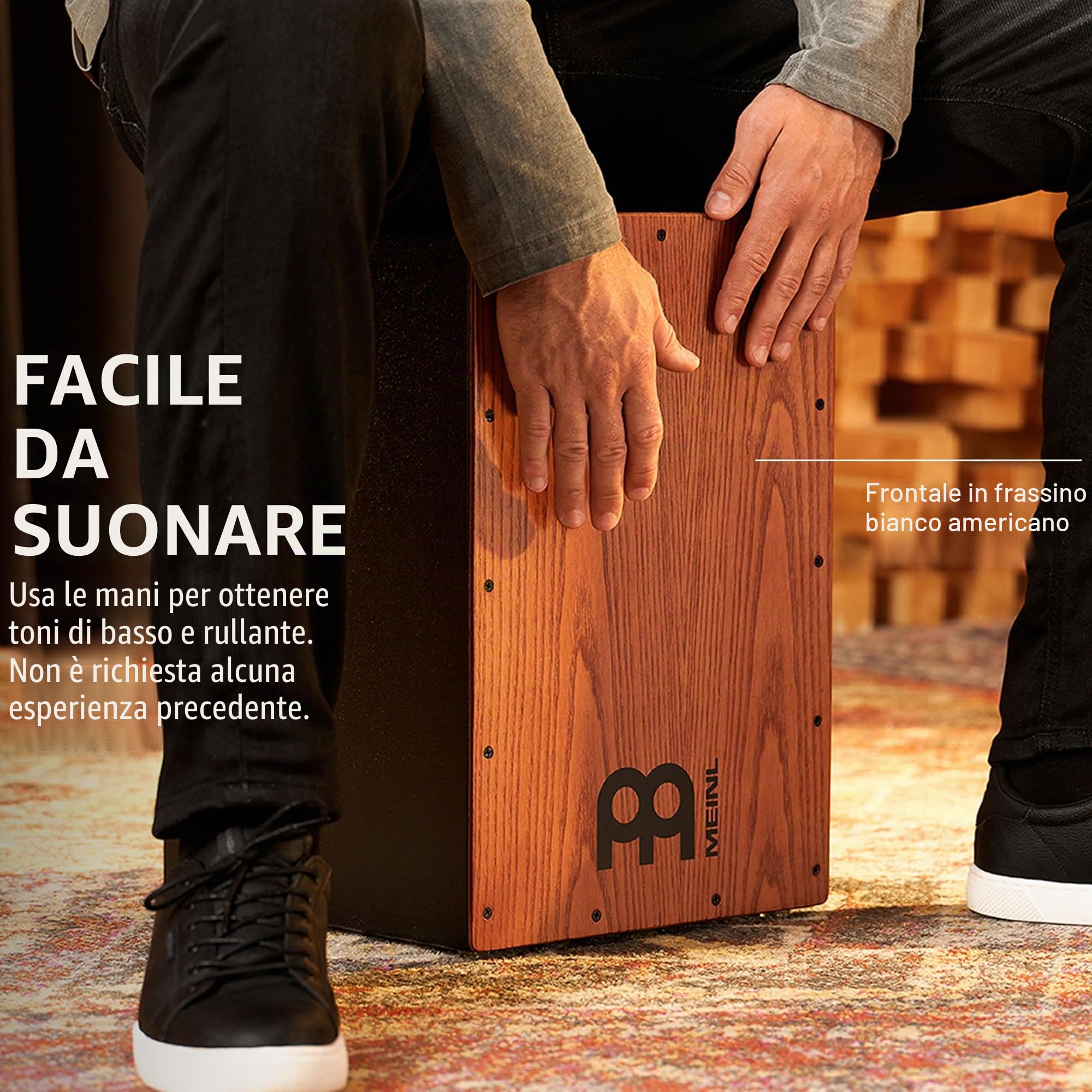 Meinl Percussion Headliner Cajon Instrument - Drum Box Compatto con Suono Snare e Suono Basso - Superficie di Suono Frassino Americano (HCAJ1AWA)