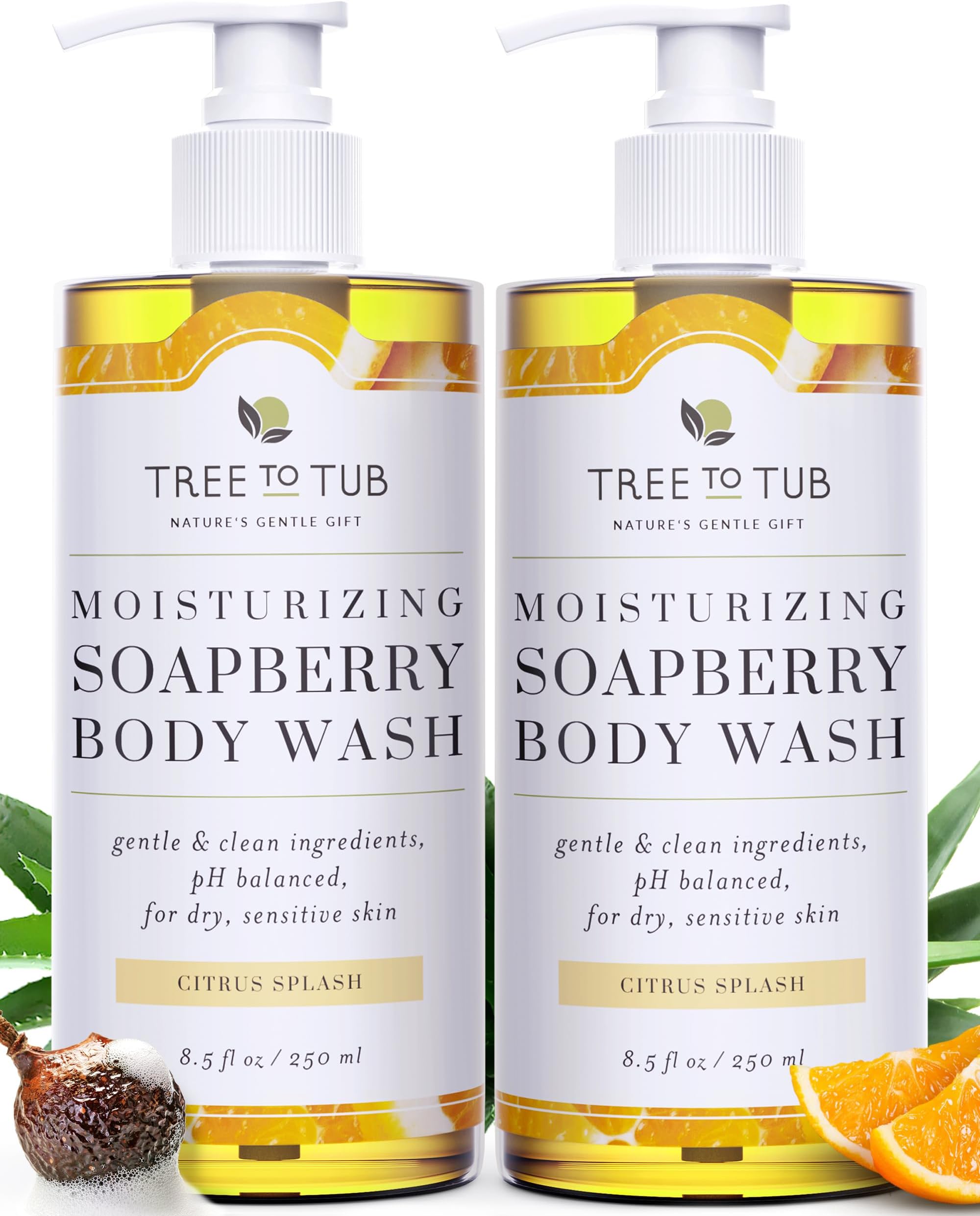 Tree to Tub Citrus Body Wash for Dry Skin & Sensitive Skin - pH Balanced Moisturizing Body Wash, Hydrating Sulfate Free Body Soap for Women & Men w/Organic Shea Butter, Aloe Vera, Natural Soapberry