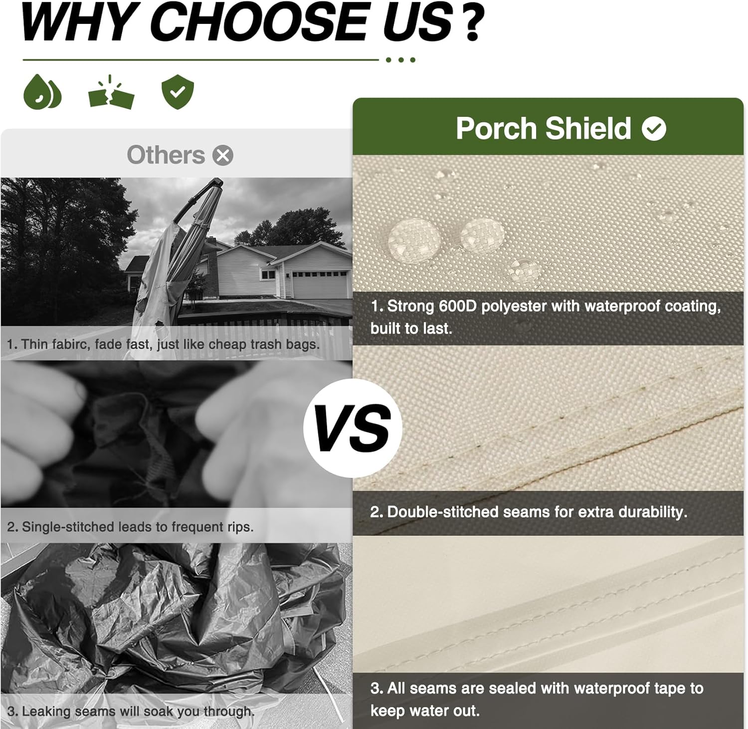 Porch Shield Patio Umbrella Cover - Outdoor Waterproof Garden Offset Banana Parasol Cover Fits Cantilever Offset Umbrella 7.5-11.5 Feet, Beige