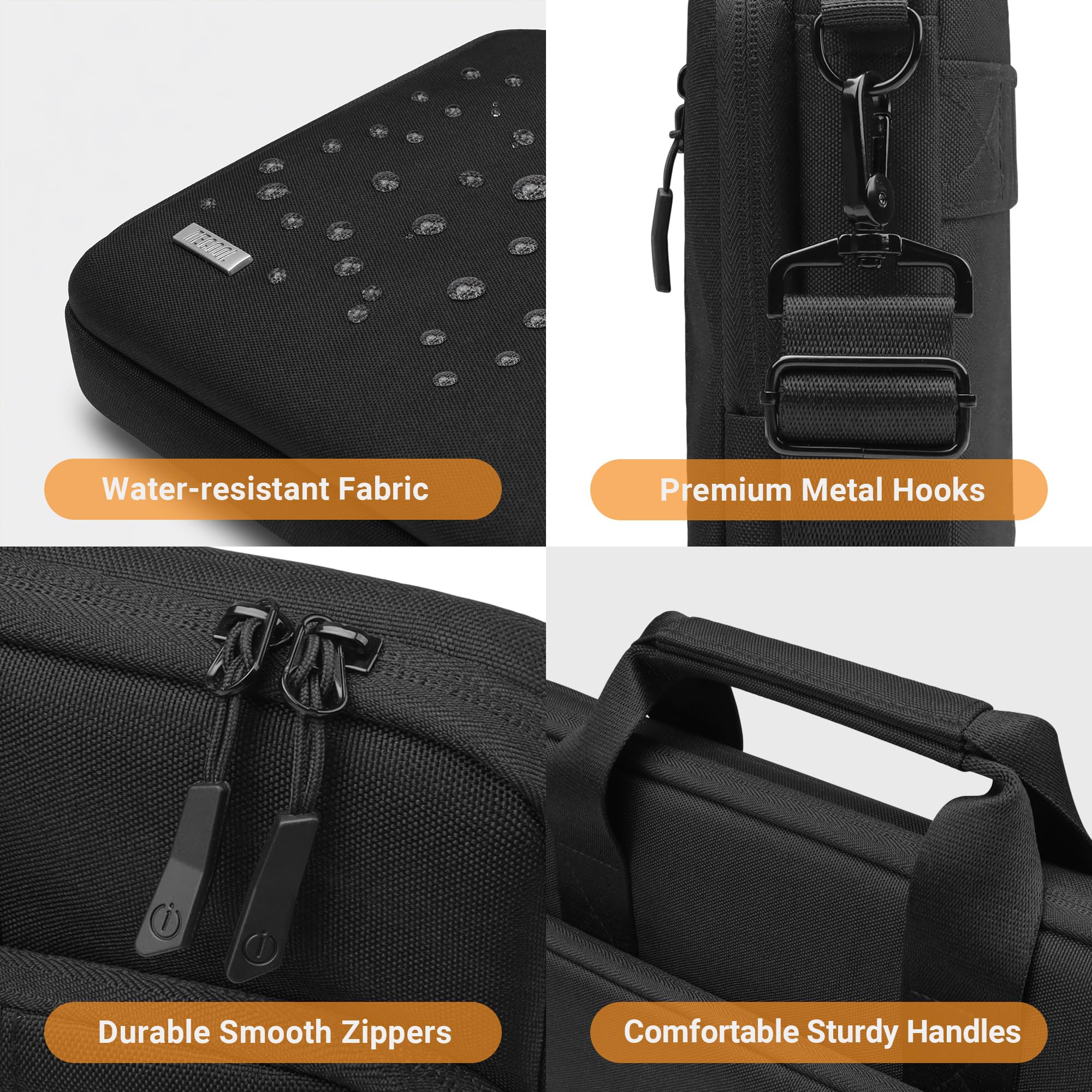 TECOOL 15,6 16 Pouces Sacoche Ordinateur Portable, 360°Protection Imperméable Housse Sac à Bandoulière pour 15,6-16 Pouces Acer ASUS Dell HP Lenovo Laptop, MacBook Pro 16 M1 M2 M3 M4, Noir