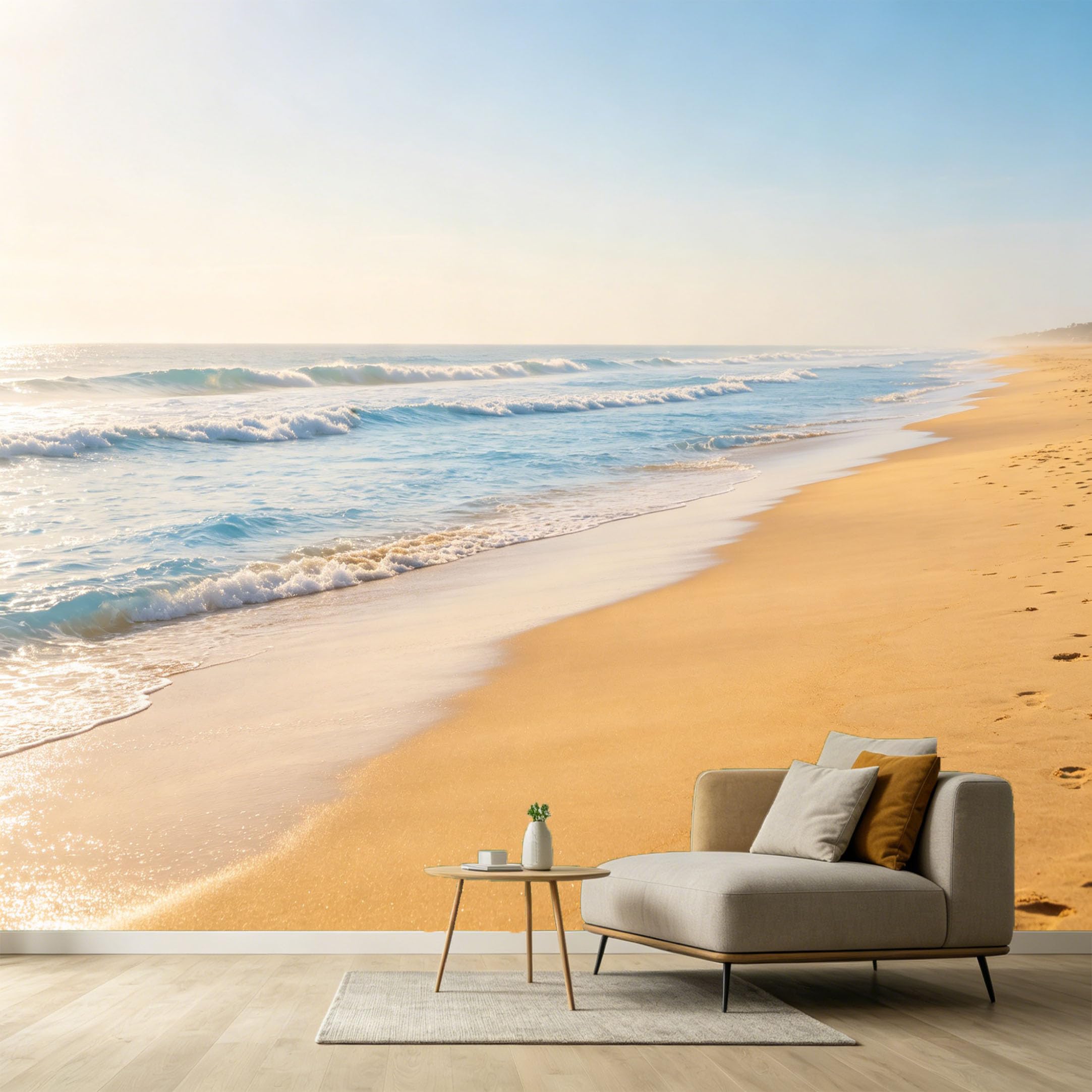 Custom Size Wall Murals Coastal Ocean Marine Landscape Sandy Beach Blue Waves Sunny Horizon SelfAdhesive Wall Fabric Removable Large Wallpaper for Photo Living Room