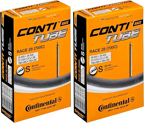 Continental Race 28 - Tubos interiores (700 x 20-25 c), válvula larga Presta de 3.150 in, 2 unidades, color negro