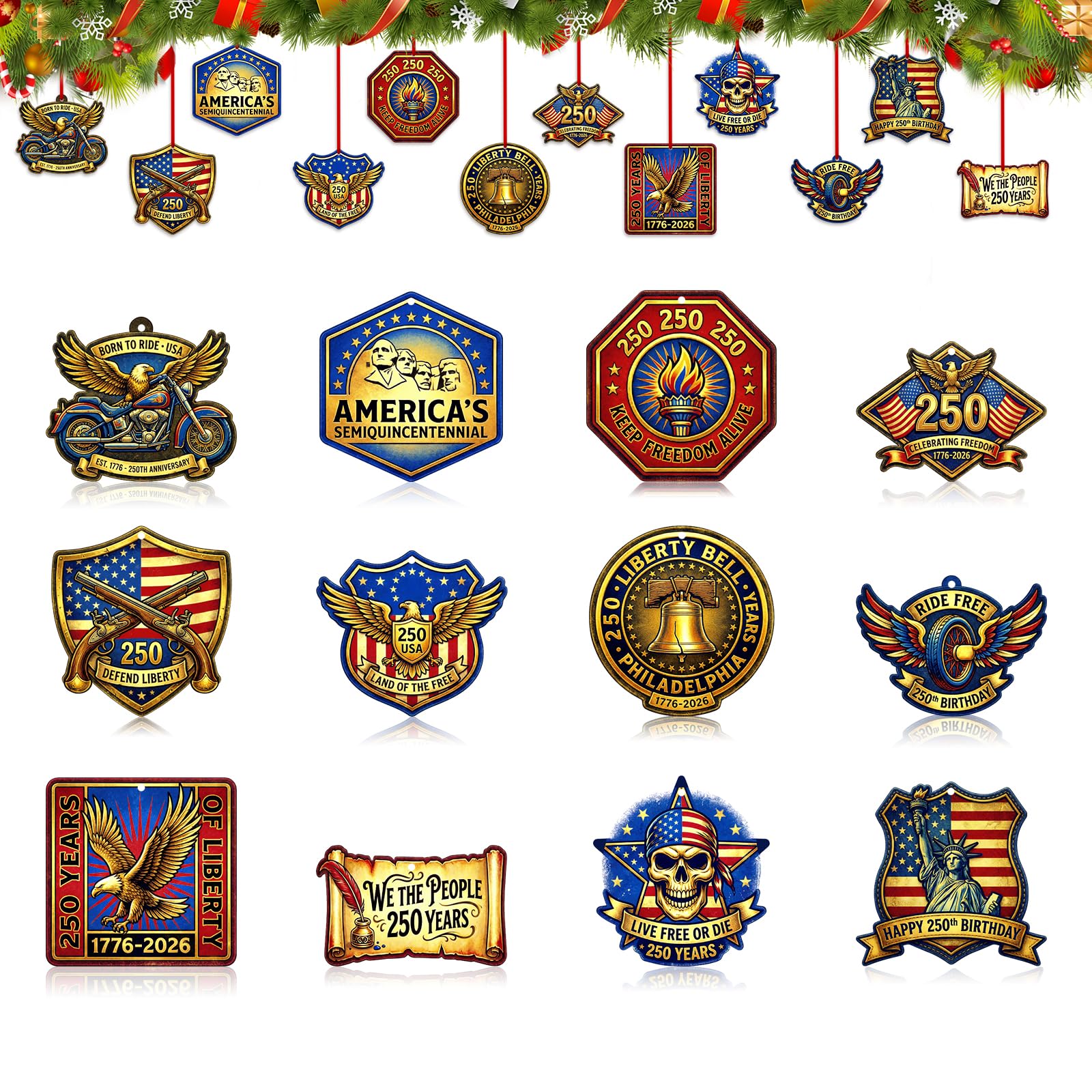 Décoration USA 250e anniversaire haut de gamme, set 12 pièces pour des célébrations mémorables.
