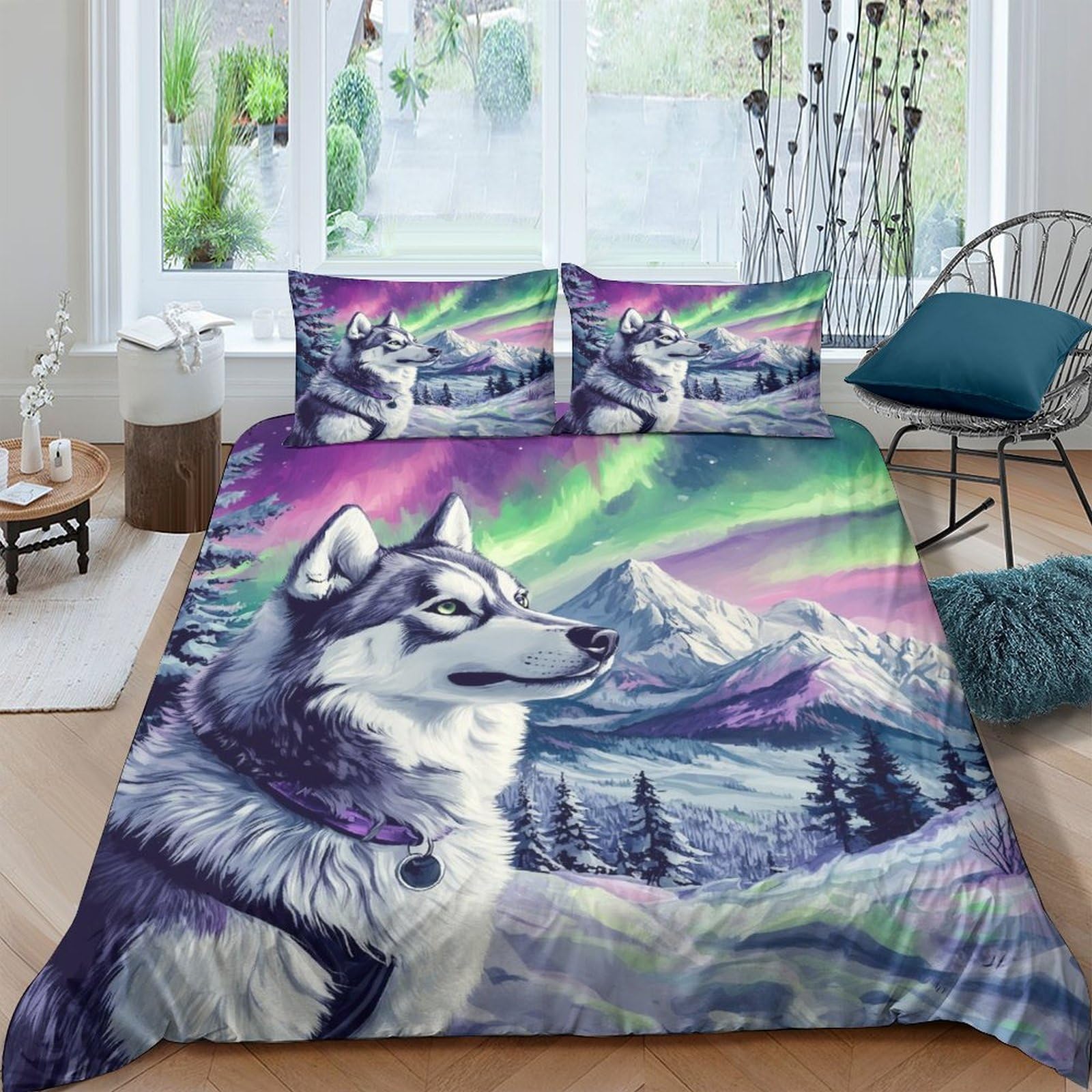 Ctjqhvkz Style-9 3D Printed Aurora Wolf Fitted Sheet Microfiber Soft Breathable Mountain Landscape Mattress Cover Bedroom Decor Single（135X200cm）