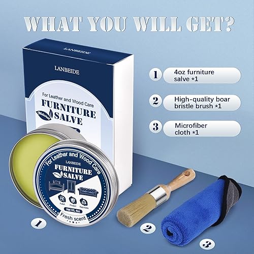 Miniatura 7 de LANBEIDE Bálsamo para muebles con cepillo para madera de cuero, pulidor y acondicionador para sofá de cuero y reparación de muebles, 4 onzas con