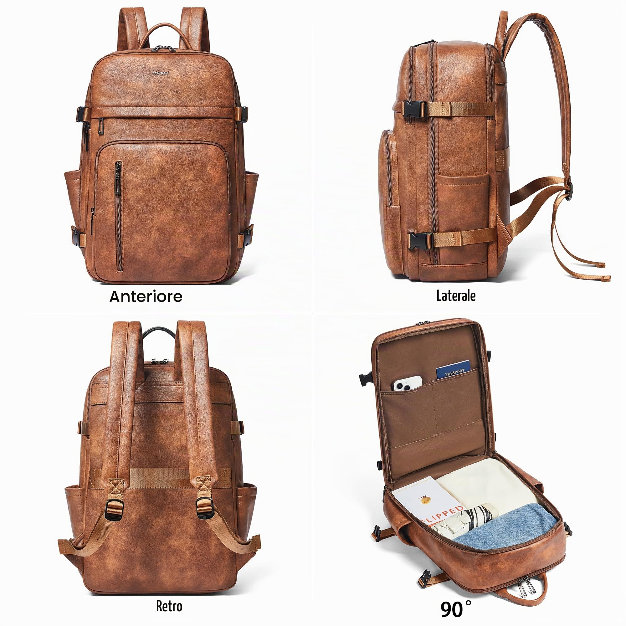 Zaino per computer portatile da 15,6 pollici, alla moda, in pelle, per viaggi, università, lavoro