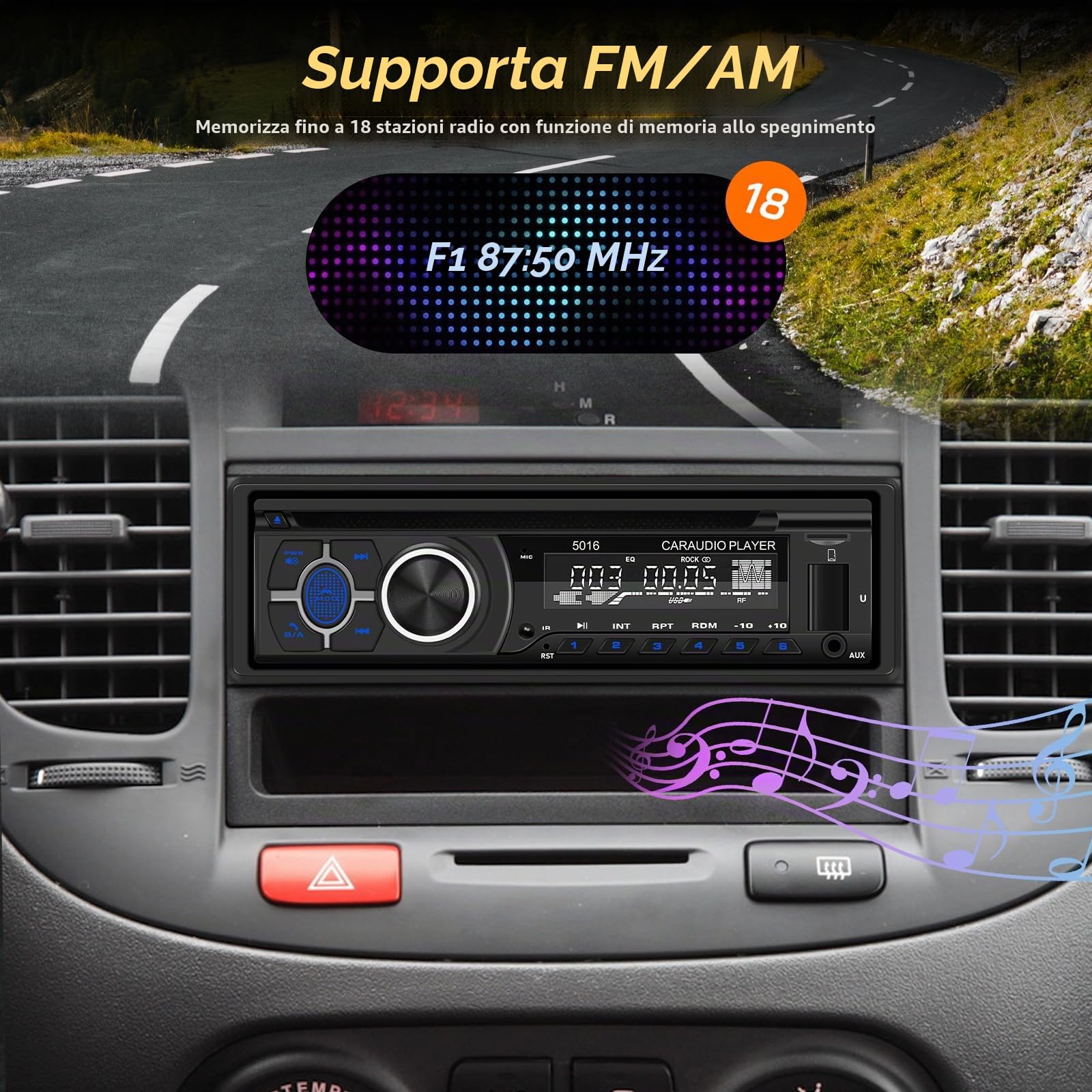 NHOPEEW 1Din Autoradio con Lettore CD - Lettore DVD auto con chiamate in vivavoce Bluetooth - Ricevitori audio con radio AM/FM - DVD/USB/Slot per scheda SD/Porta AUX + Telecomando