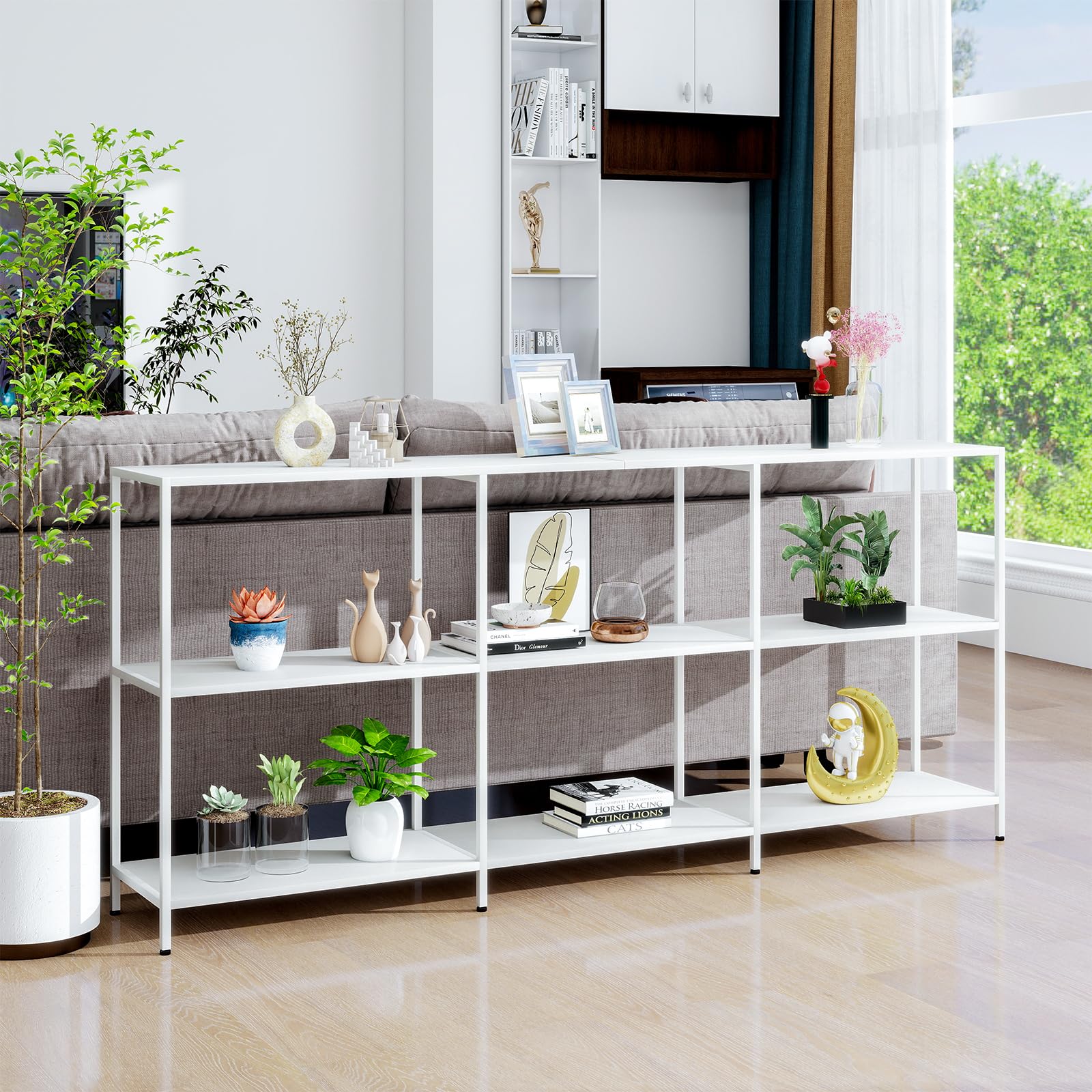 HDANI Consolle Extra Lungo da 180 cm in Metallo con 3 Ripiani, Tavolo da Divano, Consolle Stretta, Stile Moderno, Adatto per Ingresso, Soggiorno, Camera da Letto, Bianco, 180×30×80 cm