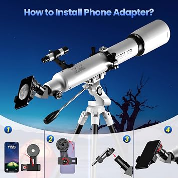ESSLNB Telescope for Adults Astronomy, 80mm Aperture 700mm Refractor Telescopes for Beginners, Professional High Transmission Travel Telescope with Stargazing APP Phone Adapter