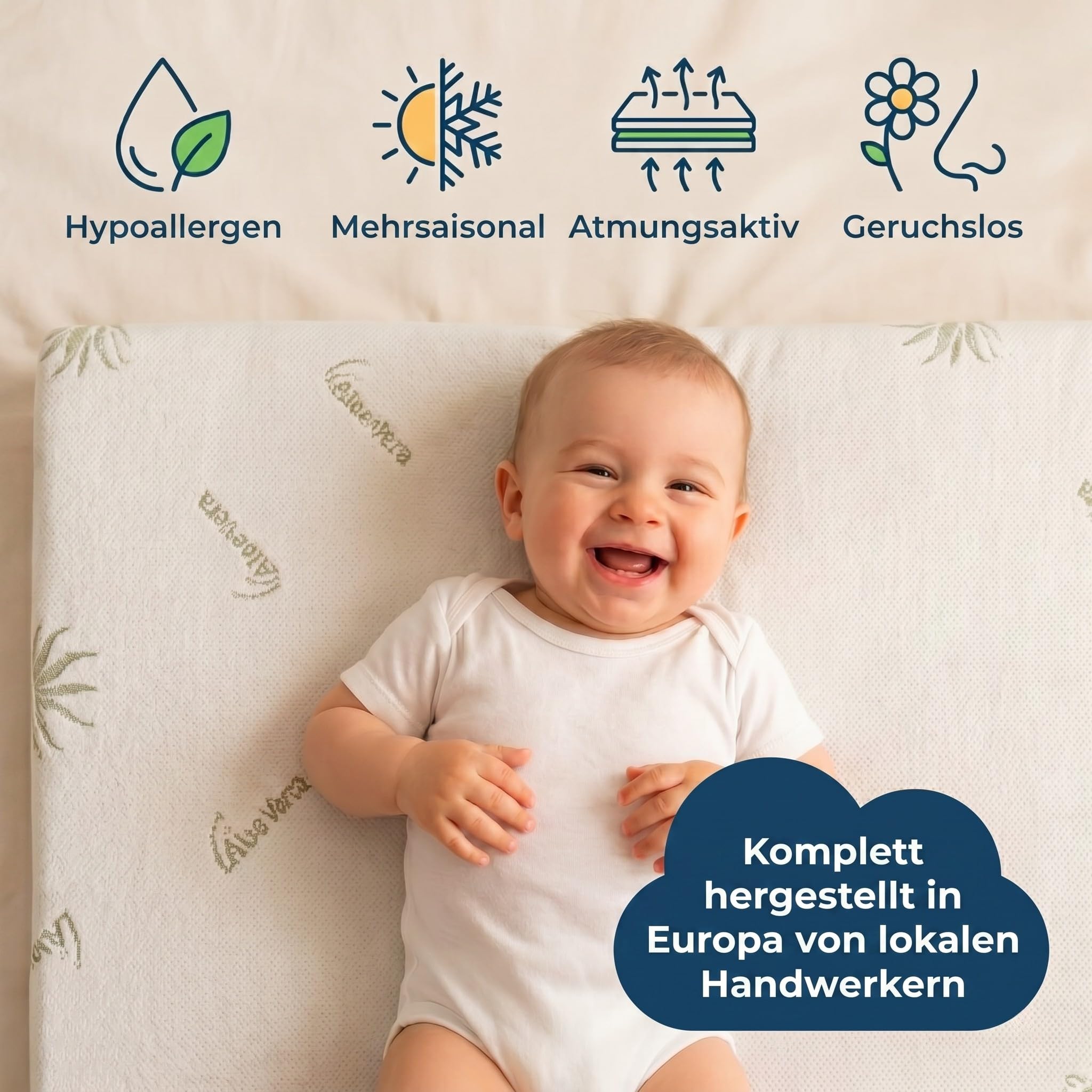 DOLCI SOGNI Stubenwagen Matratze 50x83 cm - Beistellbett Chicco next2me - 100% Made in Italy - Oeko-TEX® & CertiPUR™ - Baby Matratze mit waschbarem Aloe-Vera-Bezug