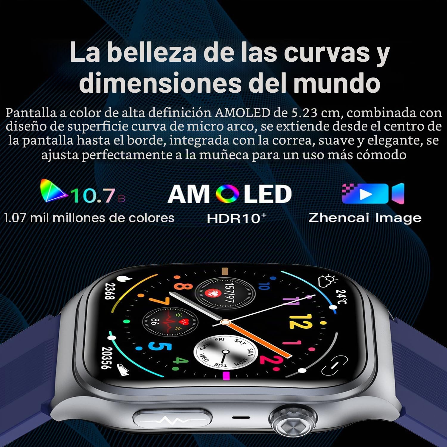 Reloj Inteligente con Presión Arterial Habilitado para Bomba, Pantalla AMOLED HD de 2.06" Smartwatch, Información ECG, Múltiple Modos de Movimiento AI, Batería 530mAh (Negro1)
