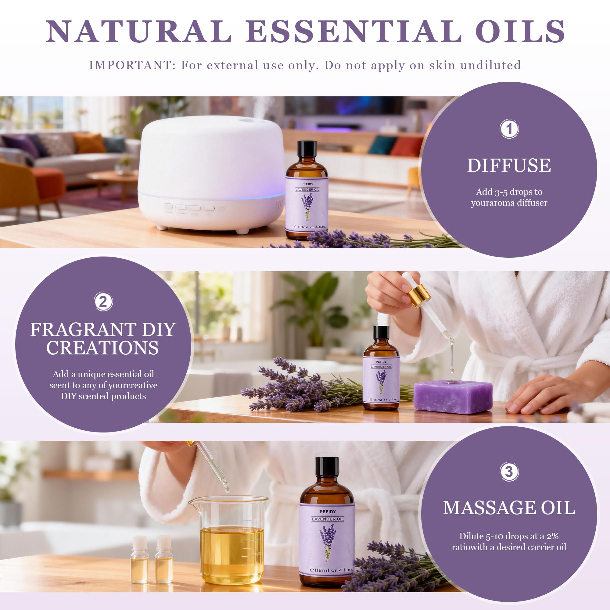 olejek eteryczny lawendowy 118 ml, olejek lawendowy 100% naturalny, idealny do aromaterapii, nawilżaczy powietrza, świec zapachowych, relaksu i DIY