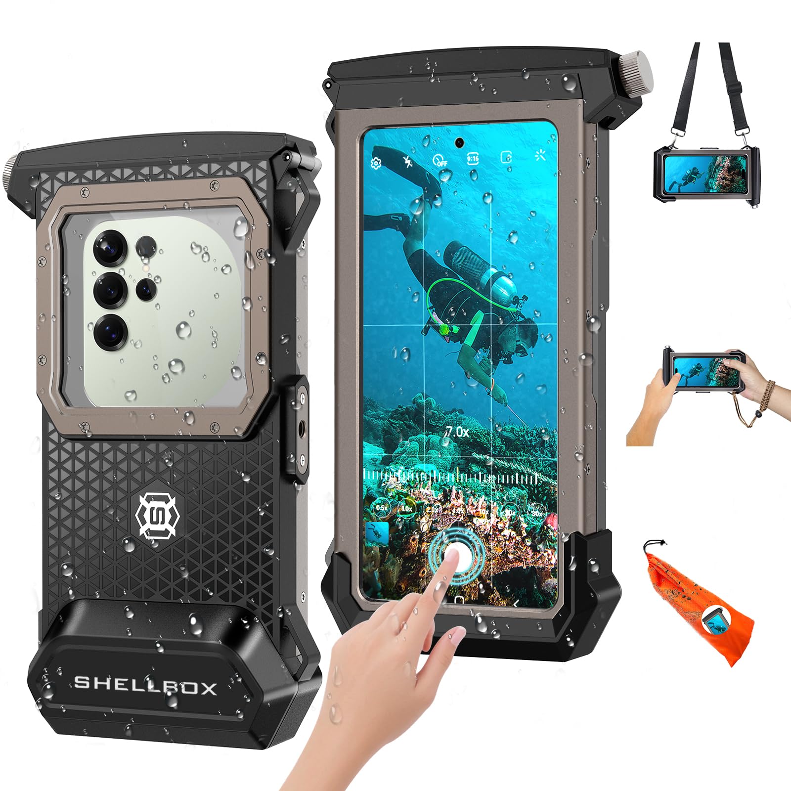 Saupsitnz 2026 Diving Snorkeling Phone Case for iPhone 17/16/15/14/13/12/11 Pro Max/XS/X Samsung Galaxy S26/S25/S24 Professional Scuba Dive Waterproof Underwater Photo Video Cover (5TH Gen, Black-)