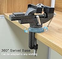Vista 5 de Tornillo de mesa universal de 3 pulgadas, tornillo de banco portátil con abrazadera, base giratoria de 360°, herramienta fija para carpintería