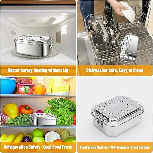 Miniatura 3 de LIZEALUCKY Lonchera de una sola capa para alimentos Bento Box 304 Recipiente de ensalada de acero inoxidable con tapa a prueba de fugas y cerraduras