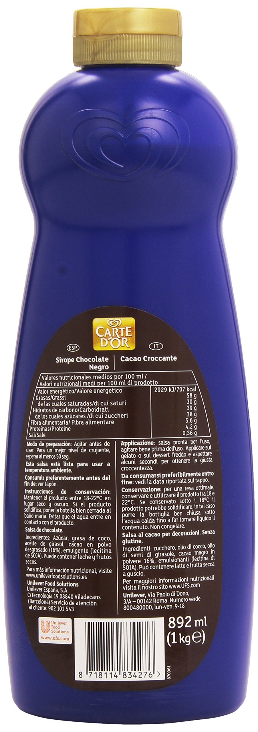 Carte D'Or Crunchy Topping Sirope de chocolate negro crujiente 892 ml