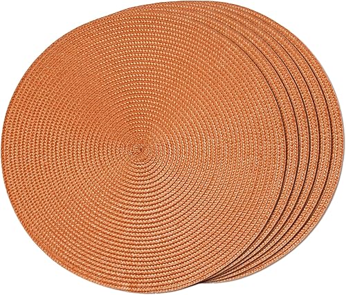 Miniatura 37 de FunWheat Juego de 6 manteles individuales redondos trenzados para mesas de comedor, tejidos, lavables, antideslizantes, para decoración (rojo Rojo