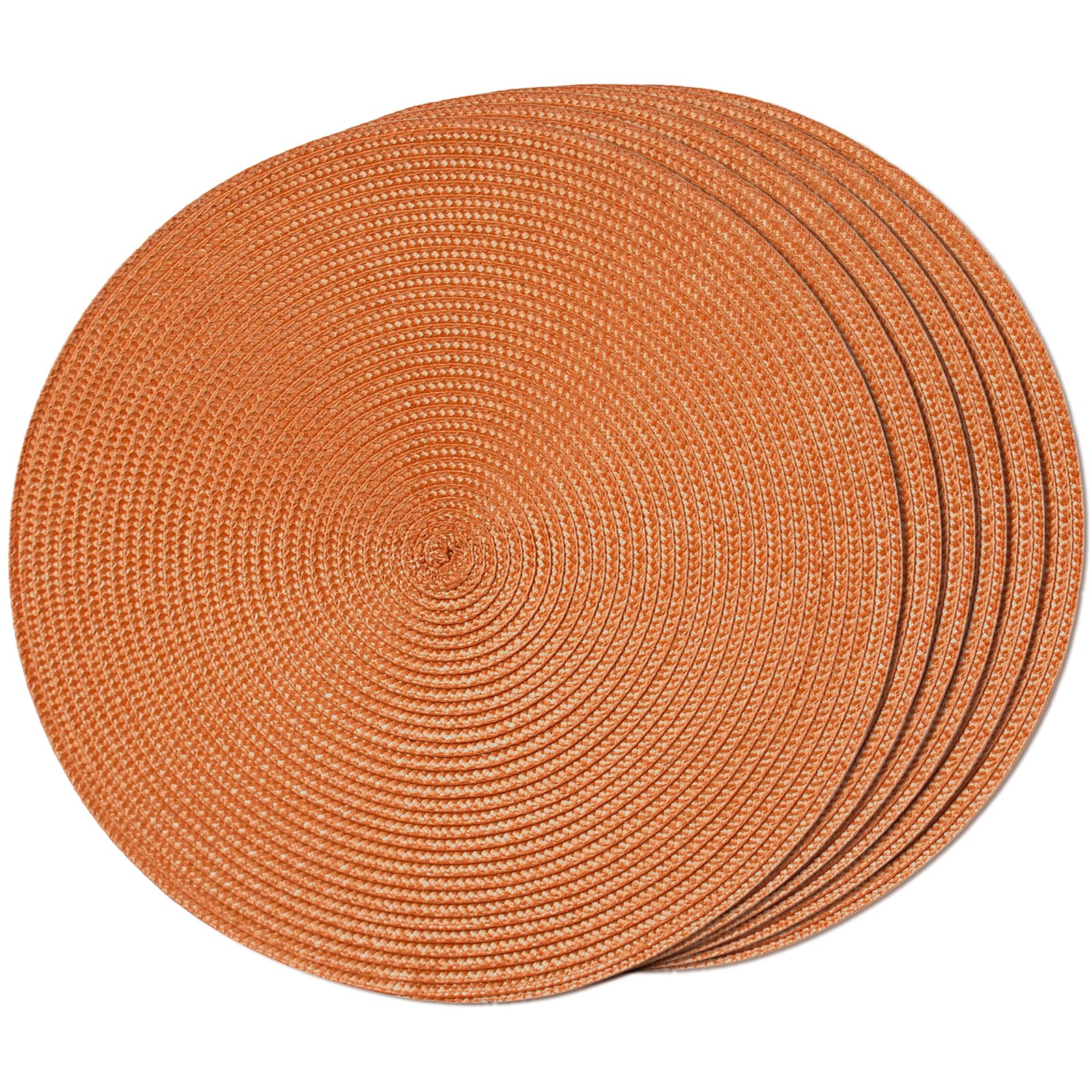 FunWheat Round Braided Placemats Set of 6 Table Mats for Dining Tables Woven Washable Non-Slip Place mats 15 Inch(Pumpkin Orange) — image 1