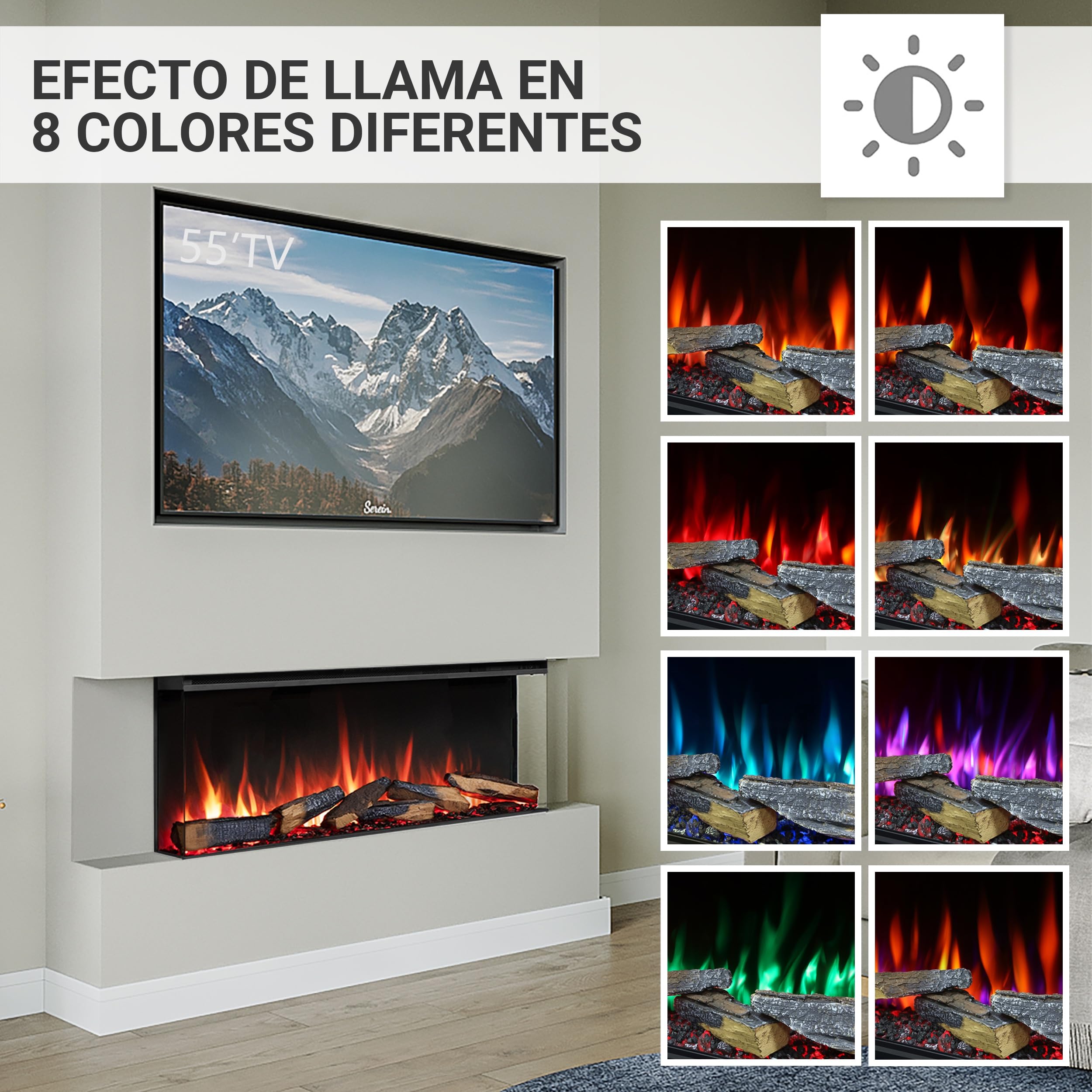 BALDERIA Athena 44 - Chimenea electrica empotrable, Calefactor bajo Consumo 1500W