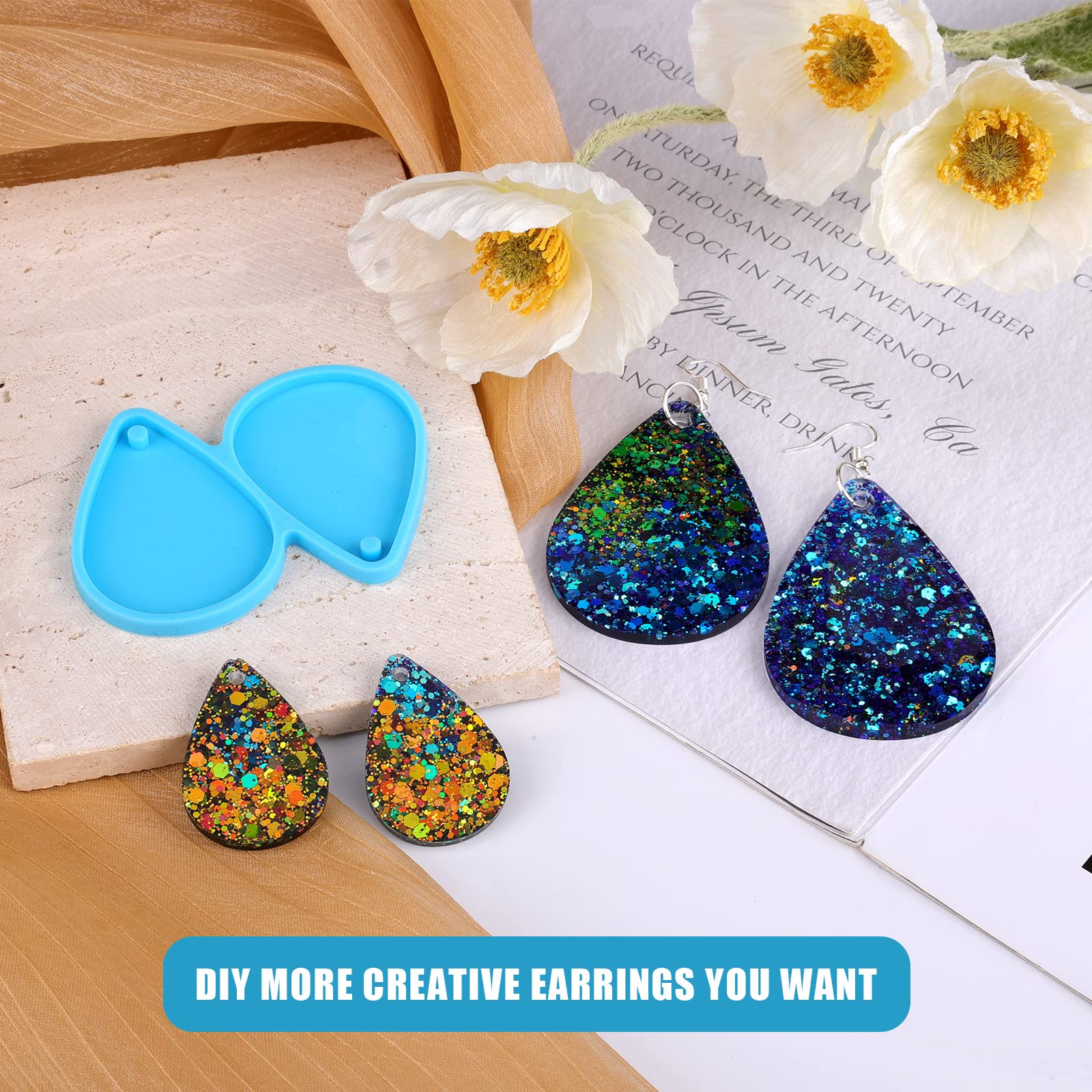 143 Pièces Époxy Résine Lot Moulage Bijoux Silicone Moules Outils Avec Crochets Anneaux Bricolage Kit Pour Fabrication Création De Bijoux Pendentif Boucle D 'Oreilles Collier Bracelet Accessoire