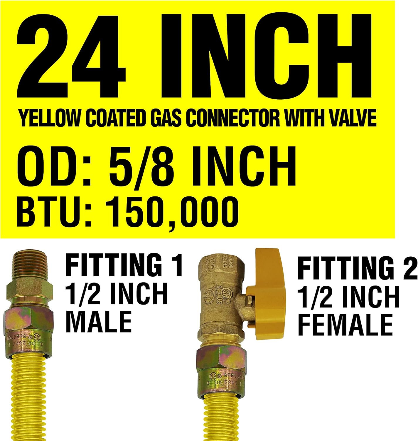 Hоlіdау Dеаlѕ 🛒 Cambridge 24-in Yellow Coated Gas Line Connector, 5/8-in OD, 1/2-in Male and 1/2-in Female Fittings with Shut Off Valve