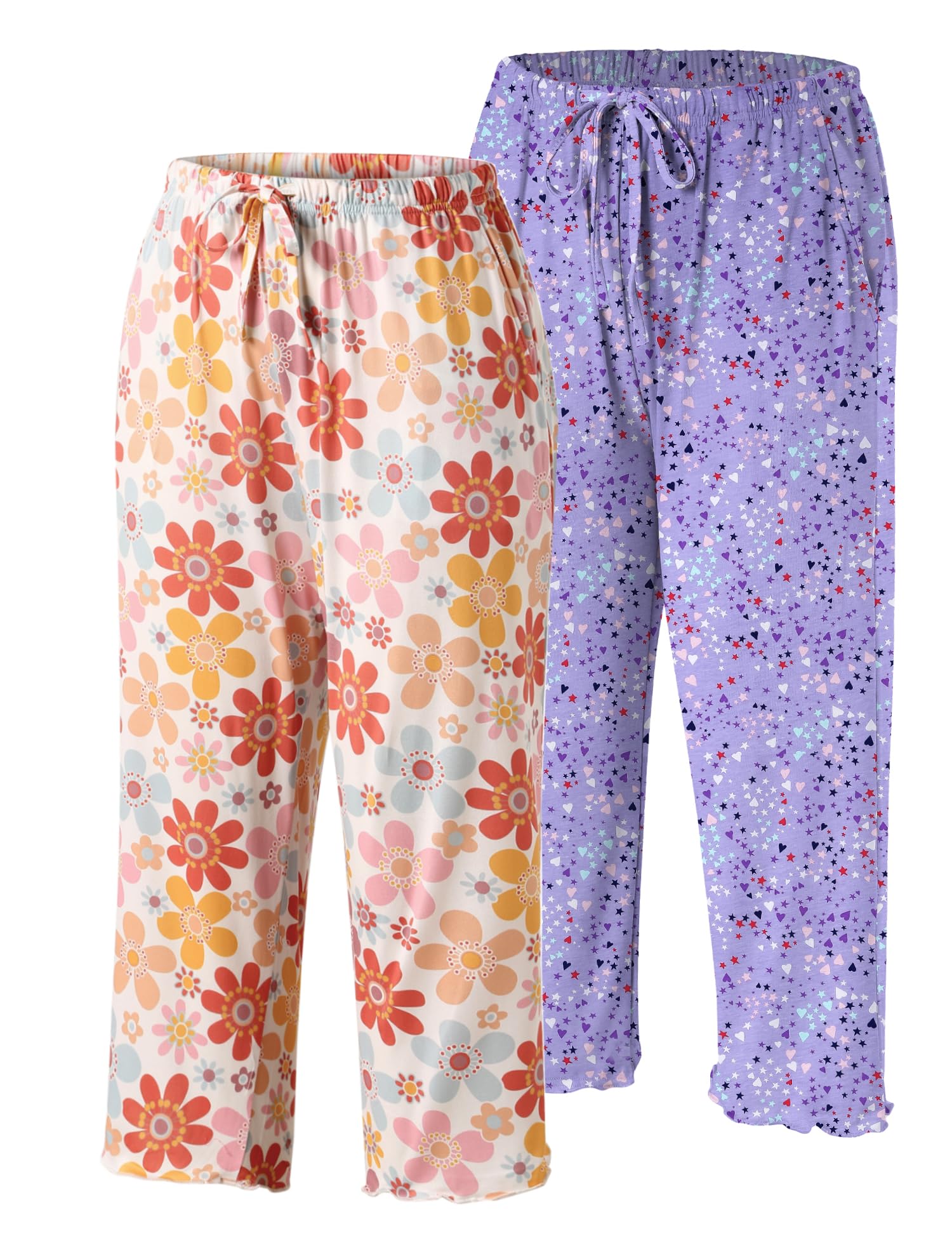 ENJOYNIGHT 2 Pack Womens Capri Pajama Pants Lounge Sleep Bottom with Pockets
