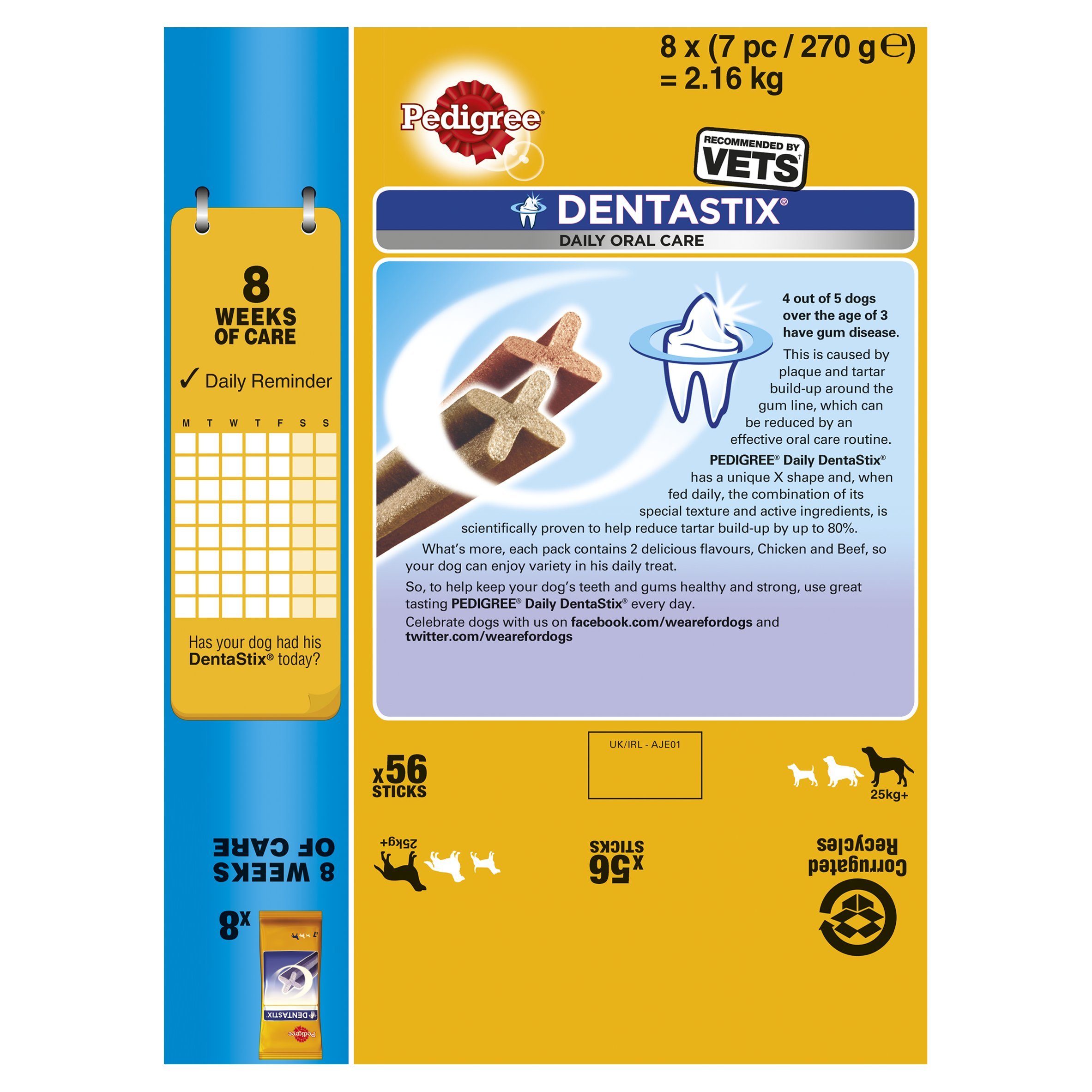Pedigree Dentastix Daily Oral Care Dental Chews Cane Grande 56 Bastoncini 8 x 270g
