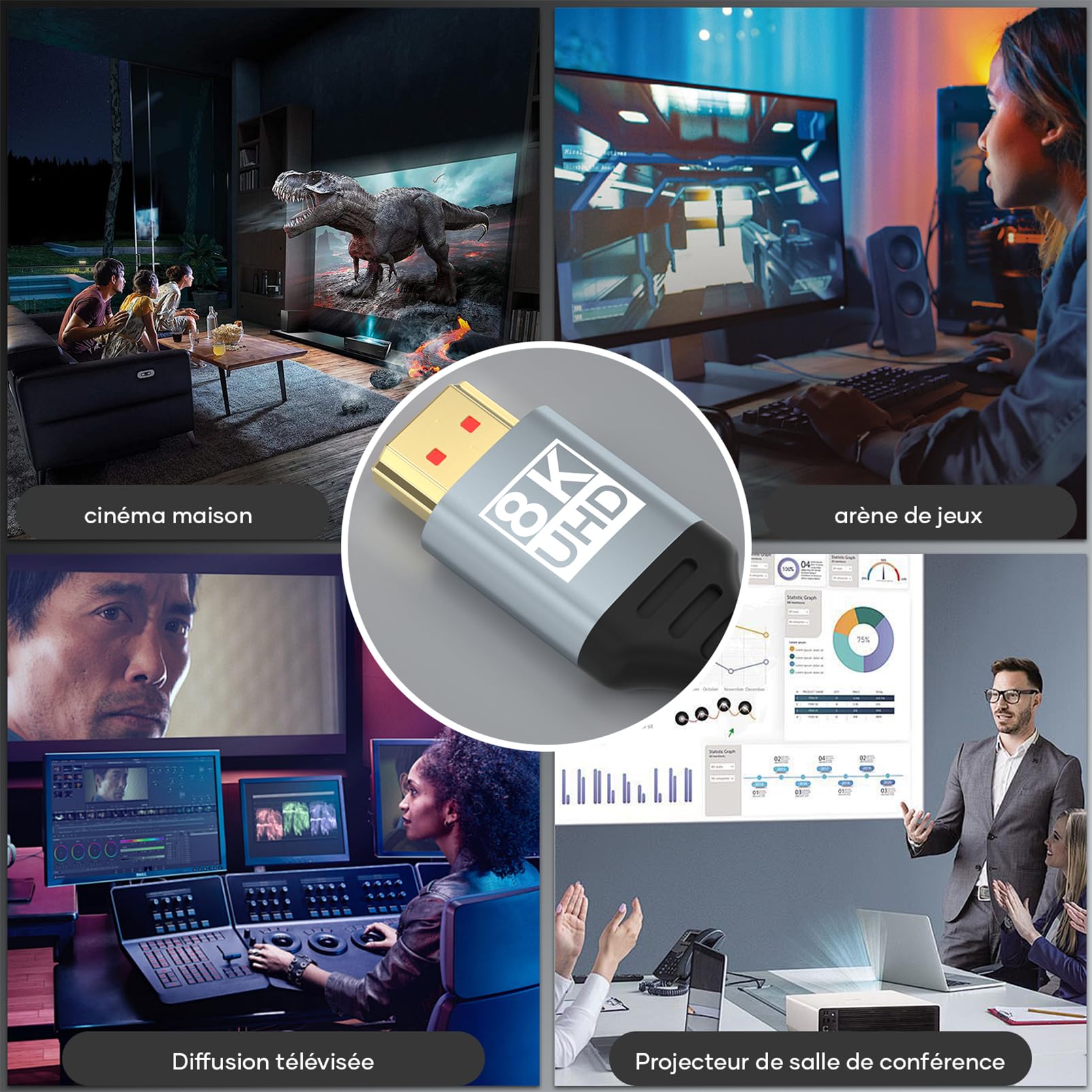 Câble HDMI 2.1 5Mètres 10K 8K Ultra Haute Vitesse 4K@120Hz HDR10 eARC HDCP 2.2 & 2.3 Compatible PS5 X-Box HDTV